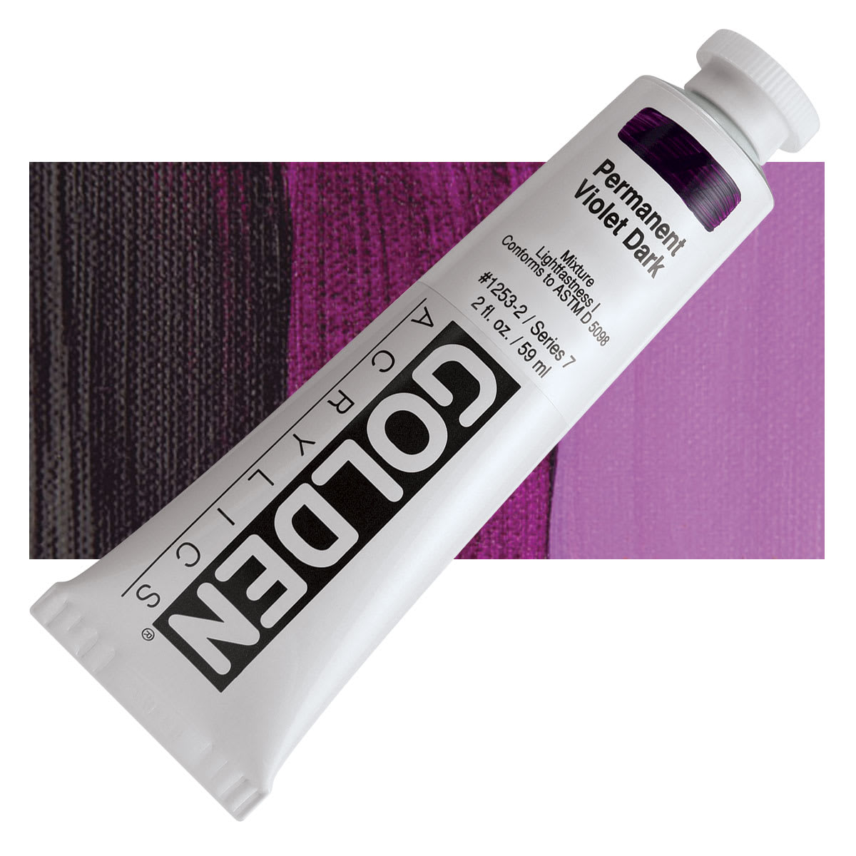 Golden Heavy Body Artist Acrylic - Permanent Violet Dark, 2 oz Tube and swatch