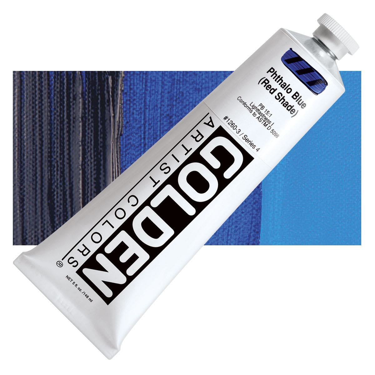 Golden Heavy Body Artist Acrylic - Phthalo Blue (Red Shade), 5 oz Tube and swatch