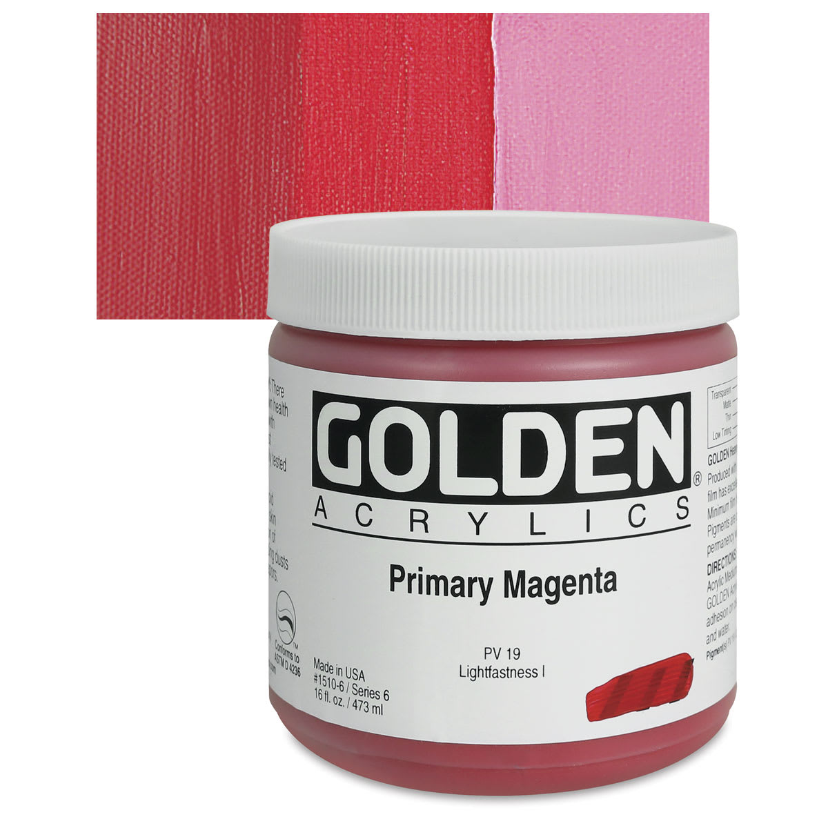 Golden Heavy Body Artist Acrylic - Primary Magenta, 16 oz Jar and swatch