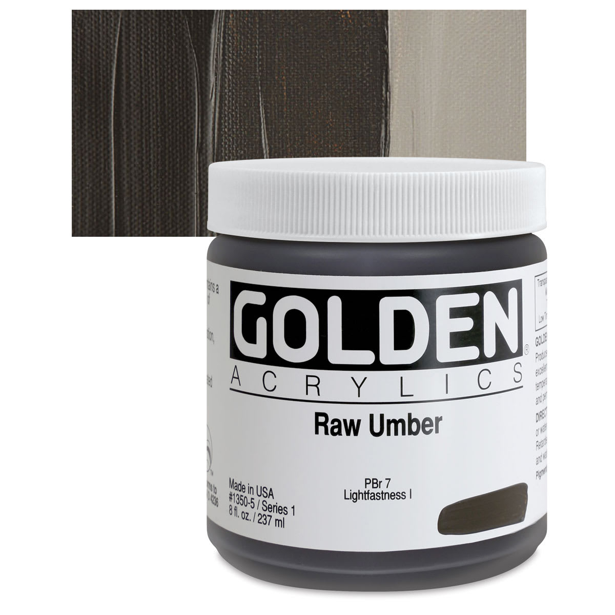 Golden Heavy Body Artist Acrylic - Raw Umber, 8 oz jar and swatch