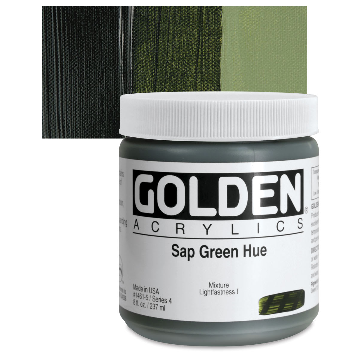 Golden Heavy Body Artist Acrylic - Sap Green Hue, 8 oz Jar and swatch