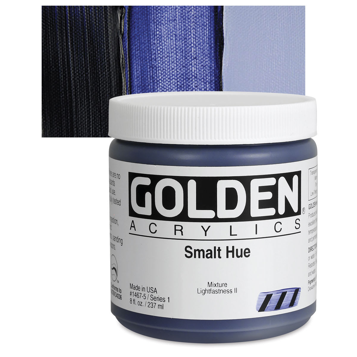 Golden Heavy Body Artist Acrylic - Smalt Hue, 8 oz Jar and swatch