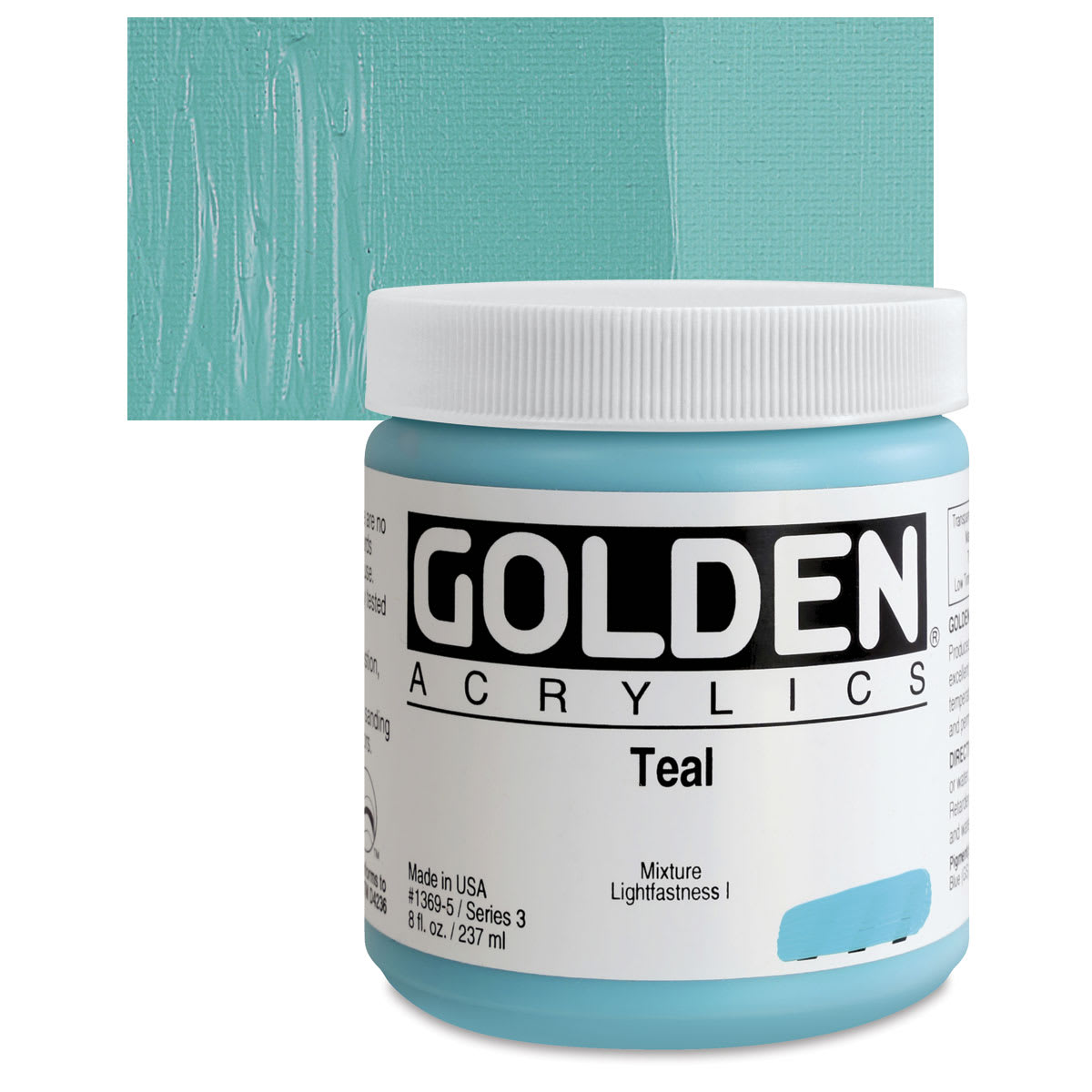 Golden Heavy Body Artist Acrylic - Teal, 8 oz Jar and swatch