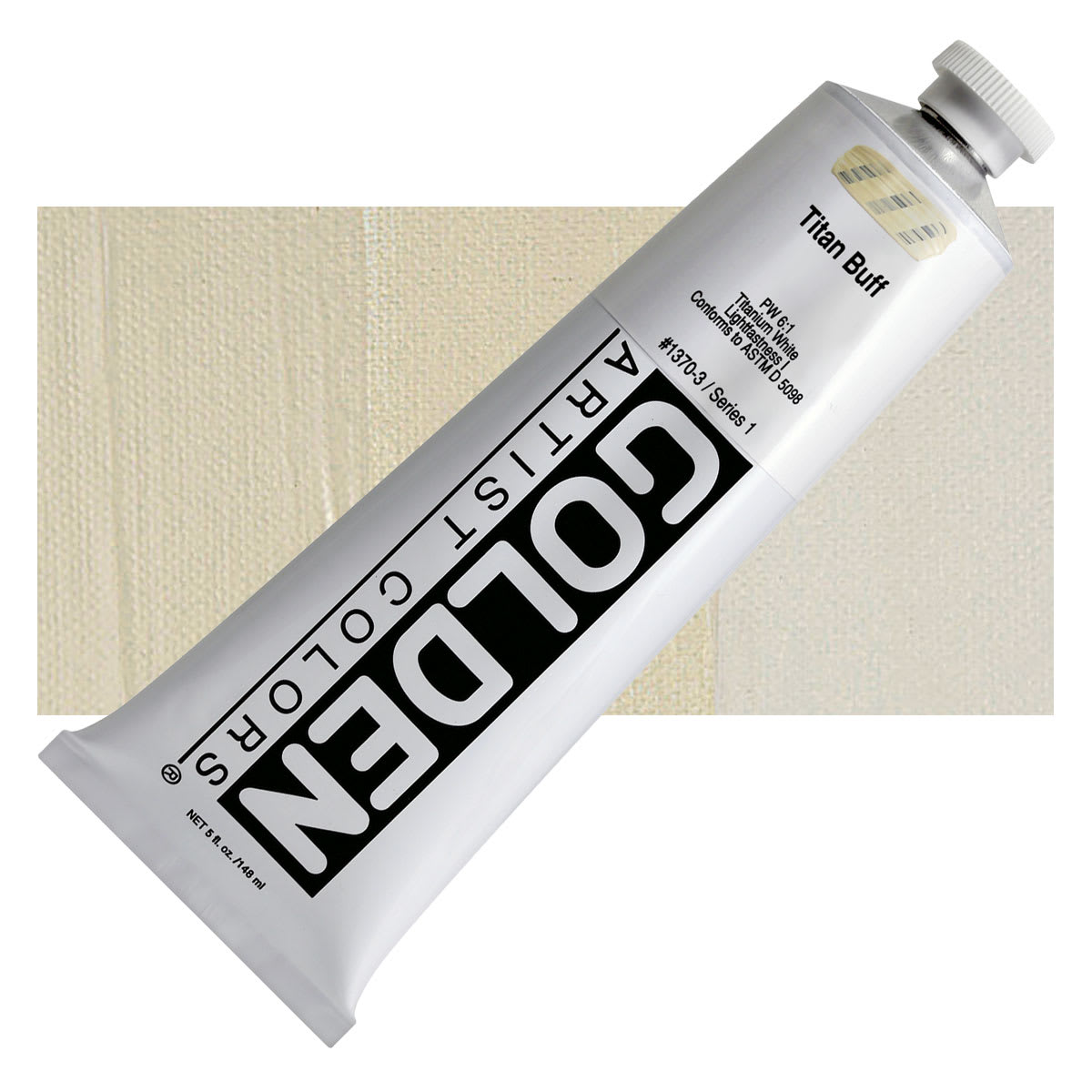Golden Heavy Body Artist Acrylic - Titanium Buff, 5 oz Tube and swatch