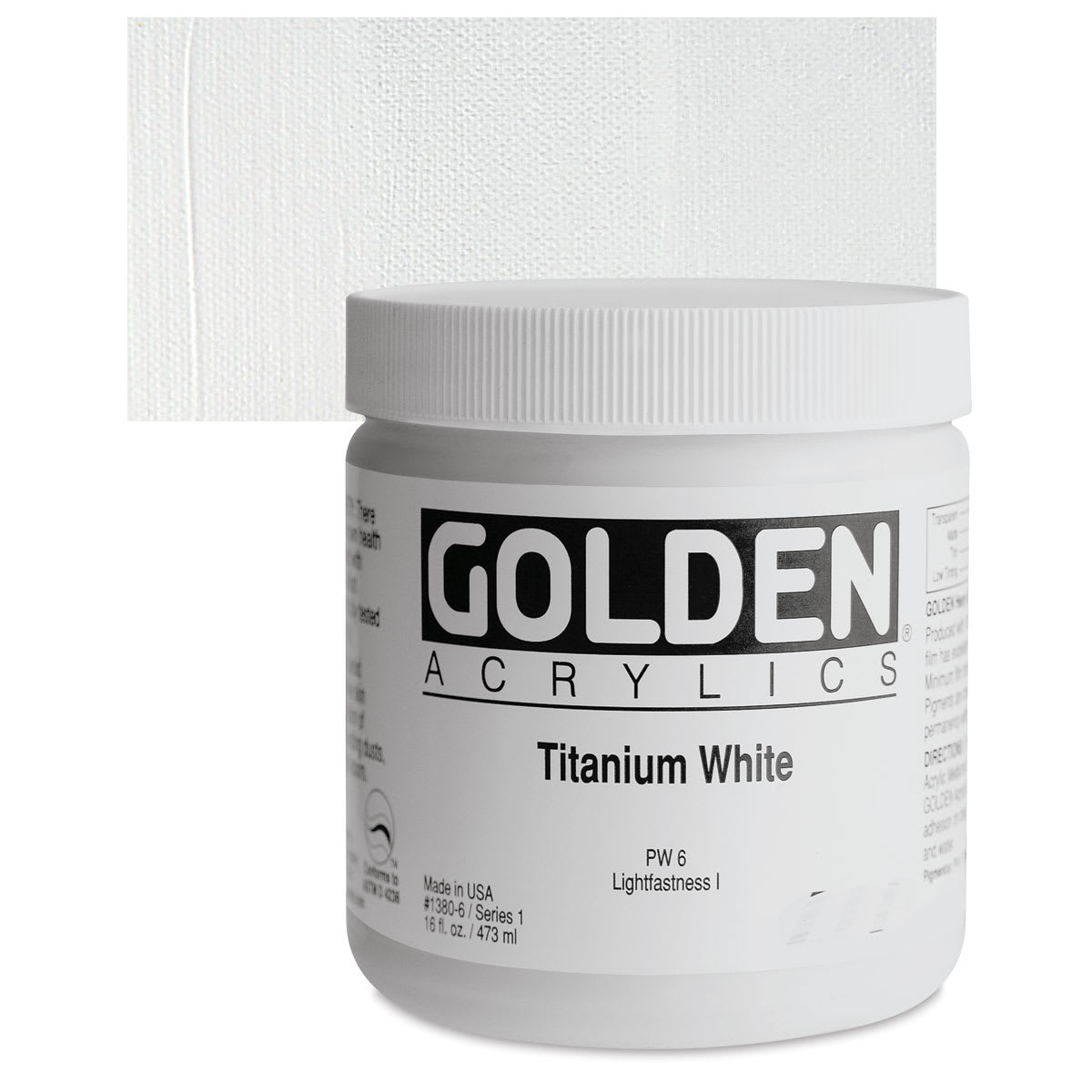 Golden Heavy Body Artist Acrylic - Titanium White, 16 oz Jar and swatch