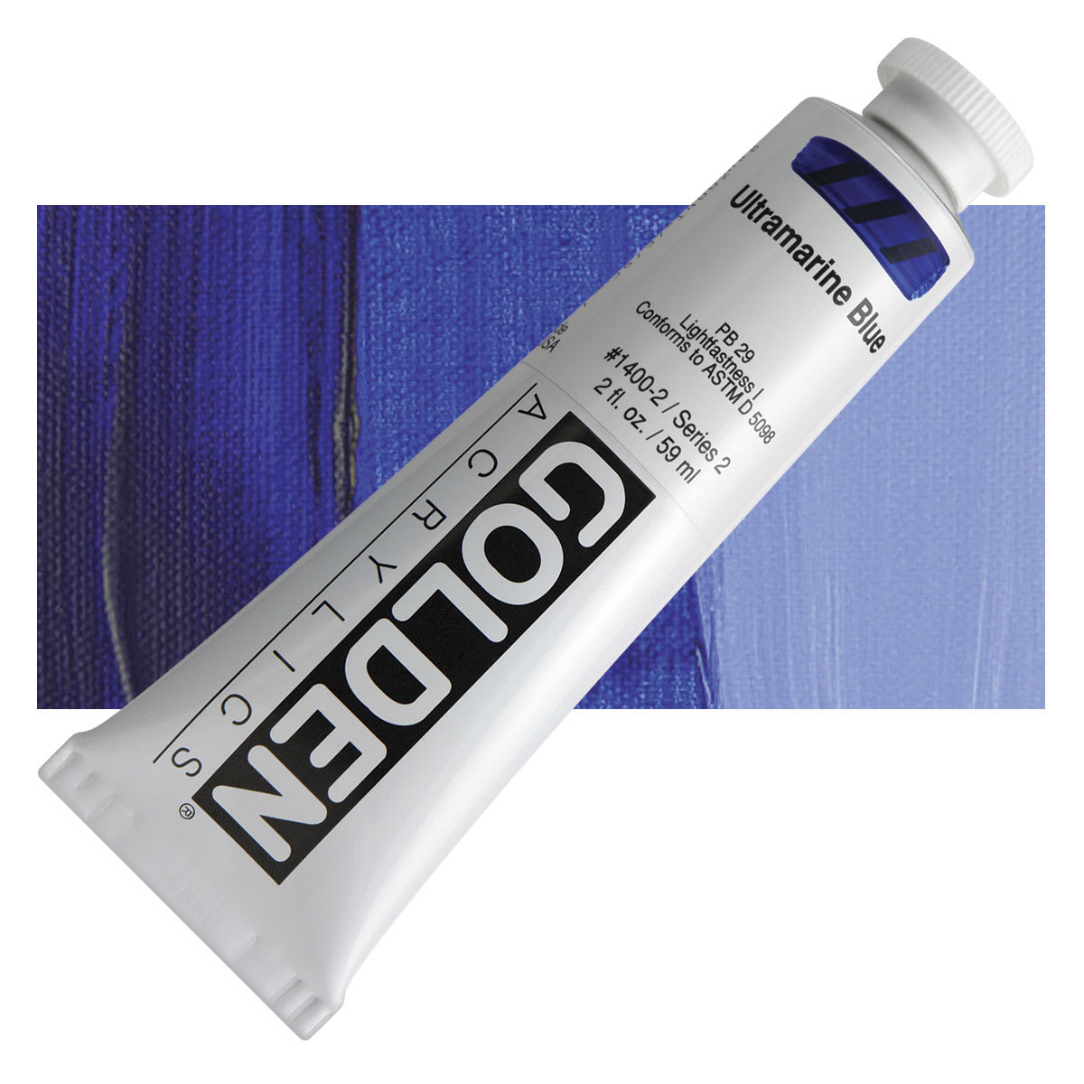 Golden Heavy Body Artist Acrylic - Ultramarine Blue, 2 oz Tube and swatch
