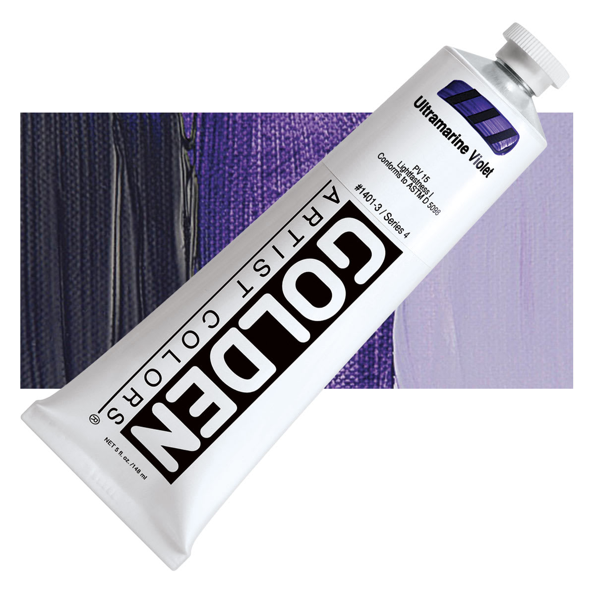 Golden Heavy Body Artist Acrylic - Ultramarine Violet, 5 oz Tube and swatch