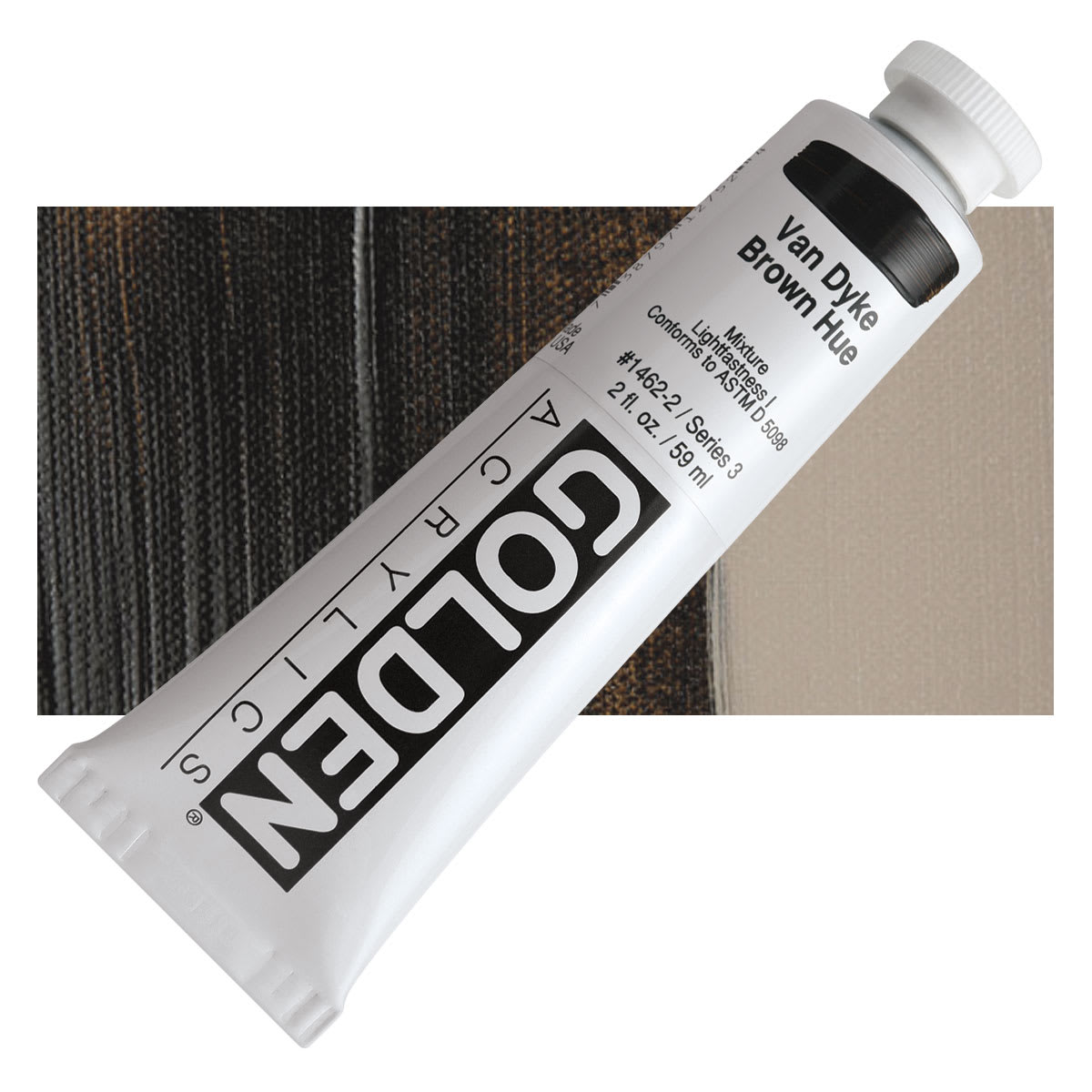 Golden Heavy Body Artist Acrylic - Van Dyke Brown Hue, 2 oz Tube and swatch