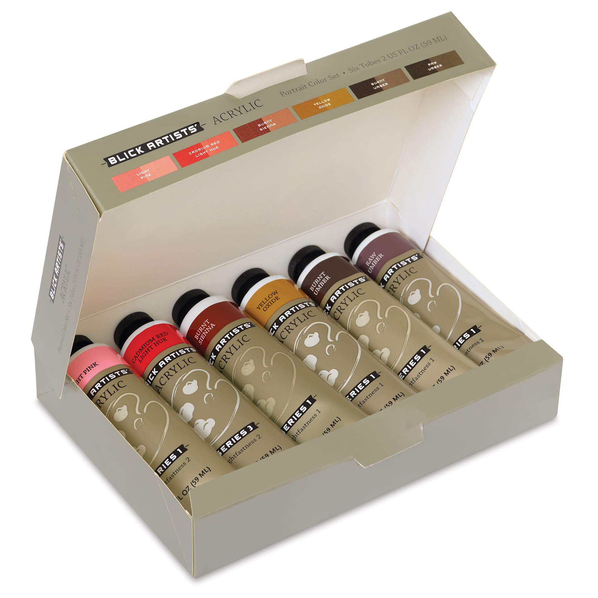 Blick Artists' Acrylic Set - Portrait Color Set, 2 oz Tubes, open packaging