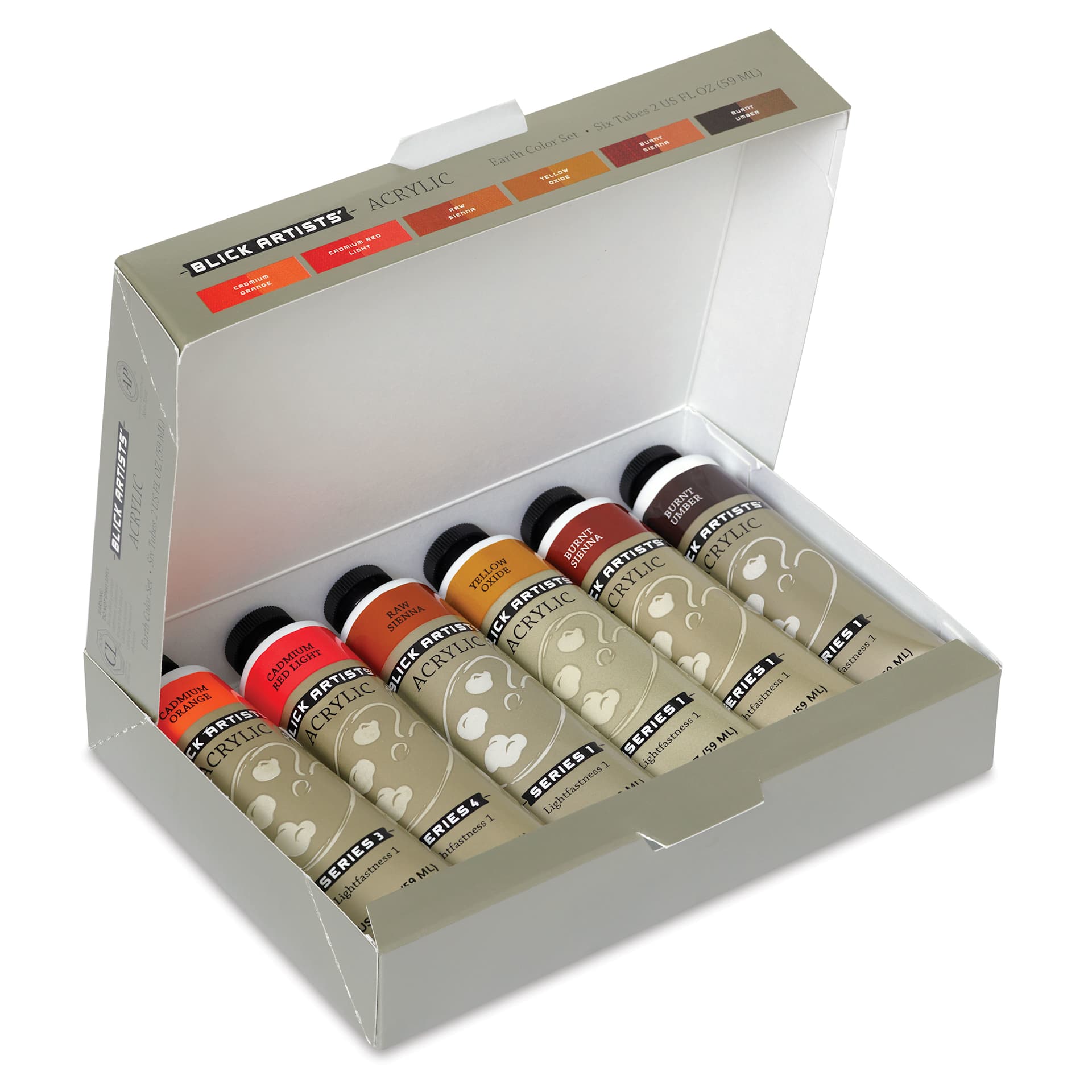 Blick Artists' Acrylic Set - Earth Color Set, 2 oz Tubes, open packaging