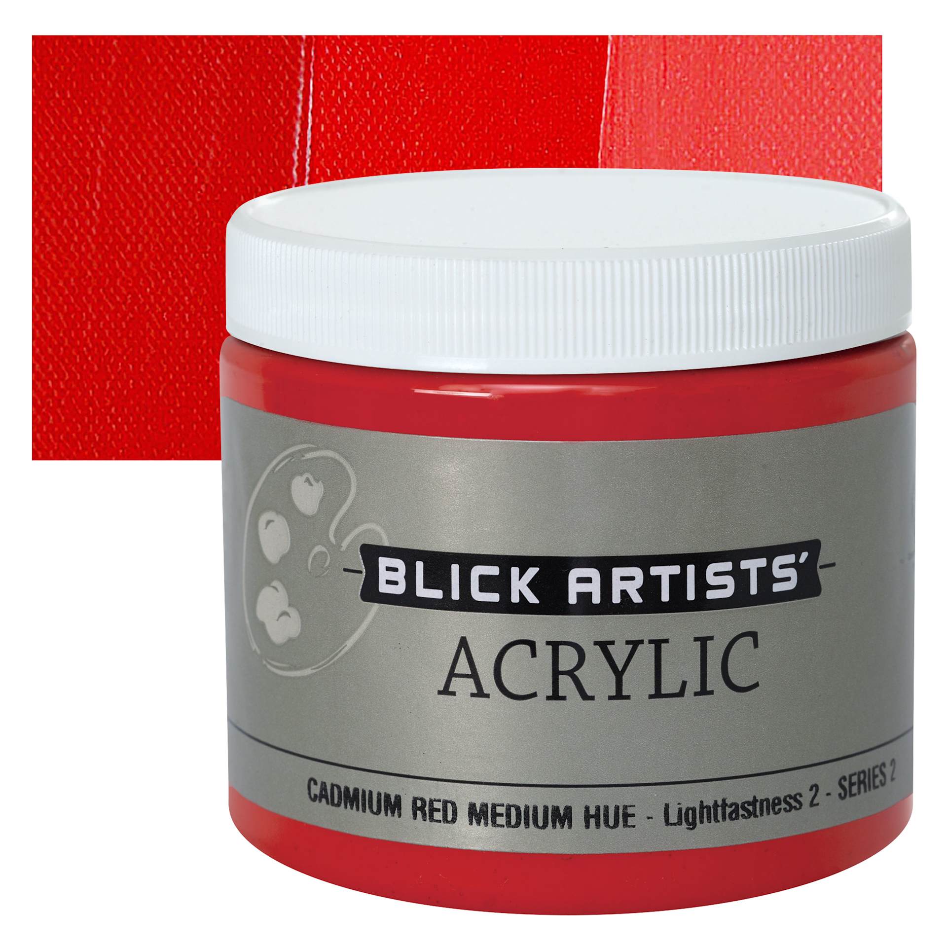 Blick Artists' Acrylic - Cadmium Red Medium Hue, 16 oz jar and swatch