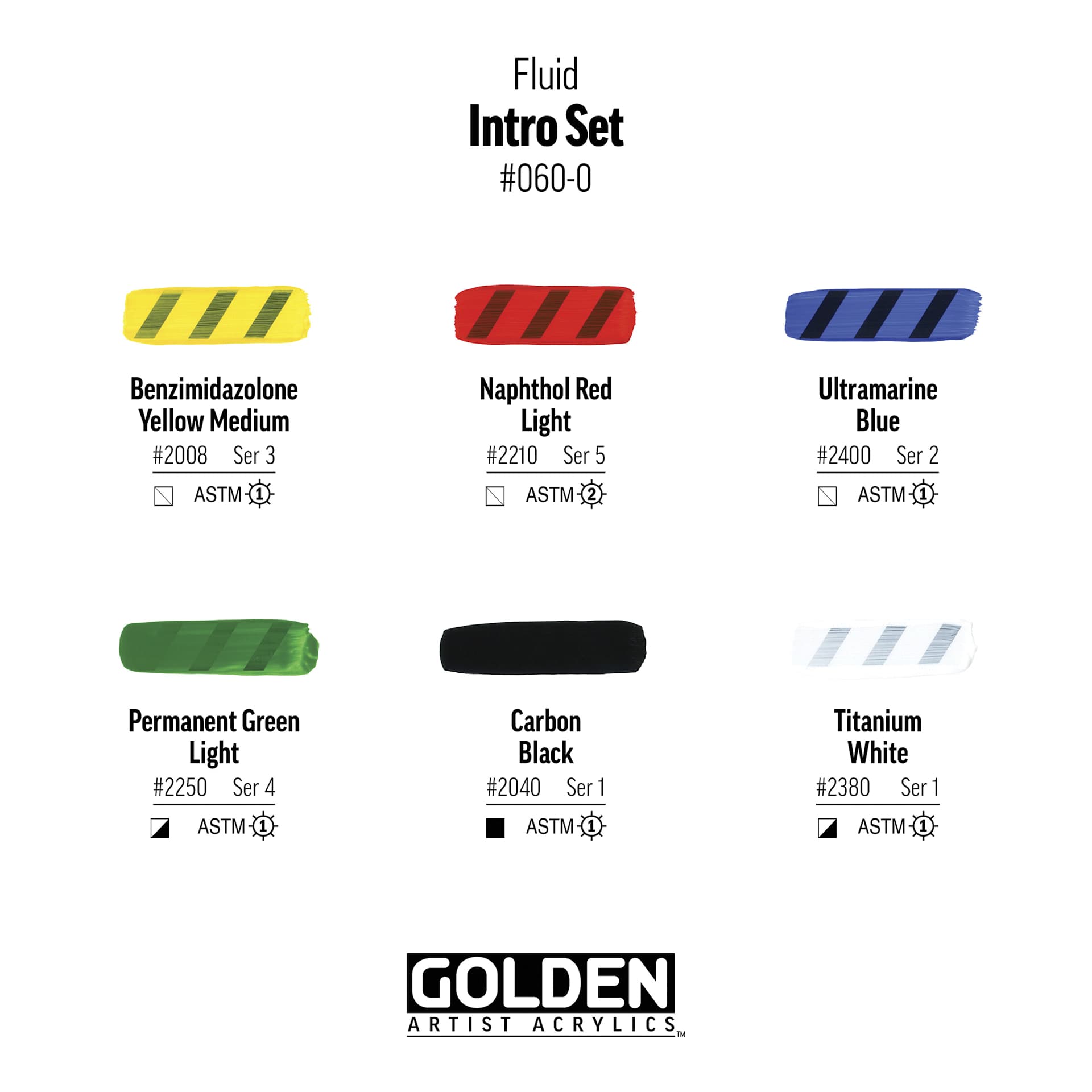 Golden Fluid Acrylics - Intro Colors, Set of 6, 30 ml, swatches