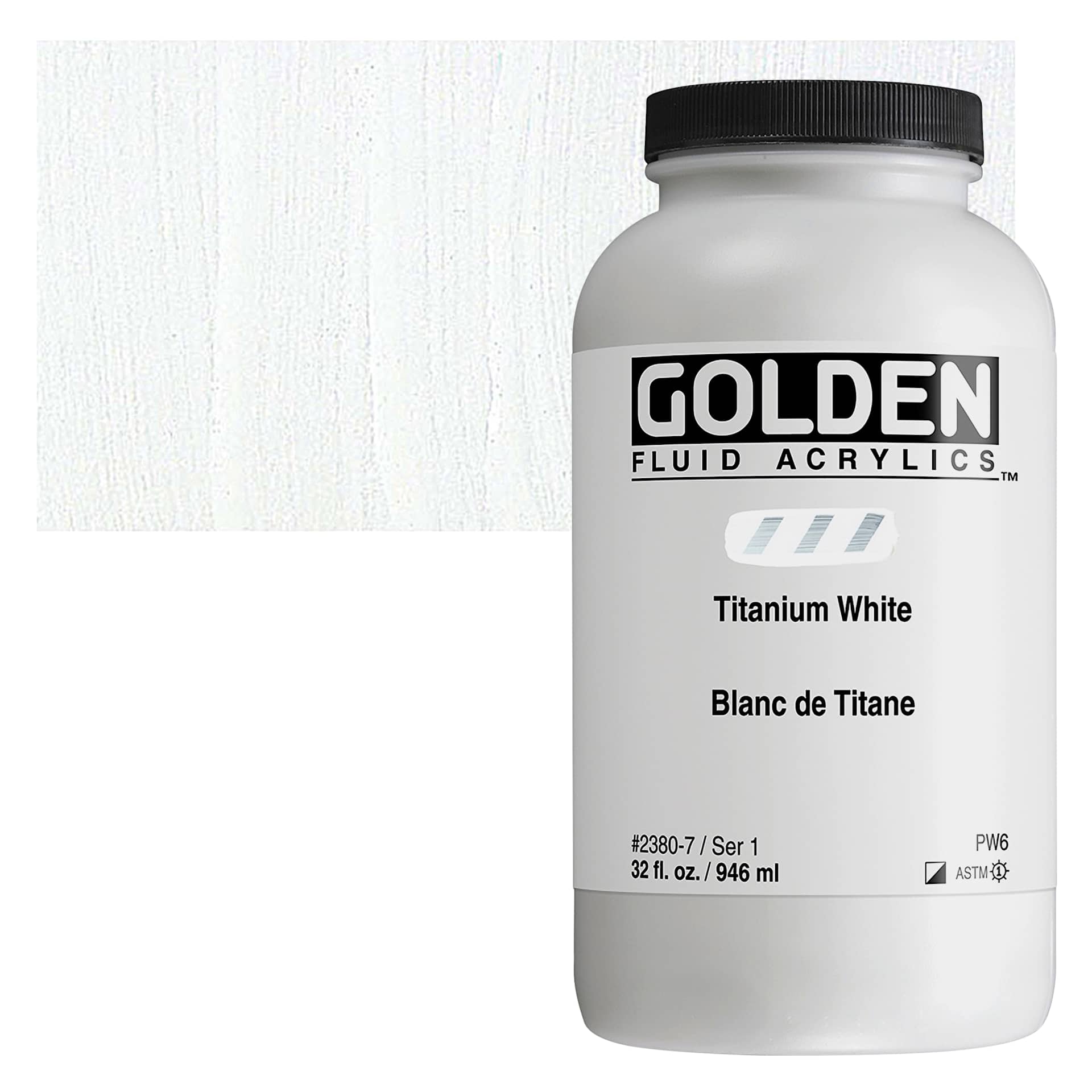 Golden Fluid Acrylic - Titanium White, 32 oz bottle and swatch