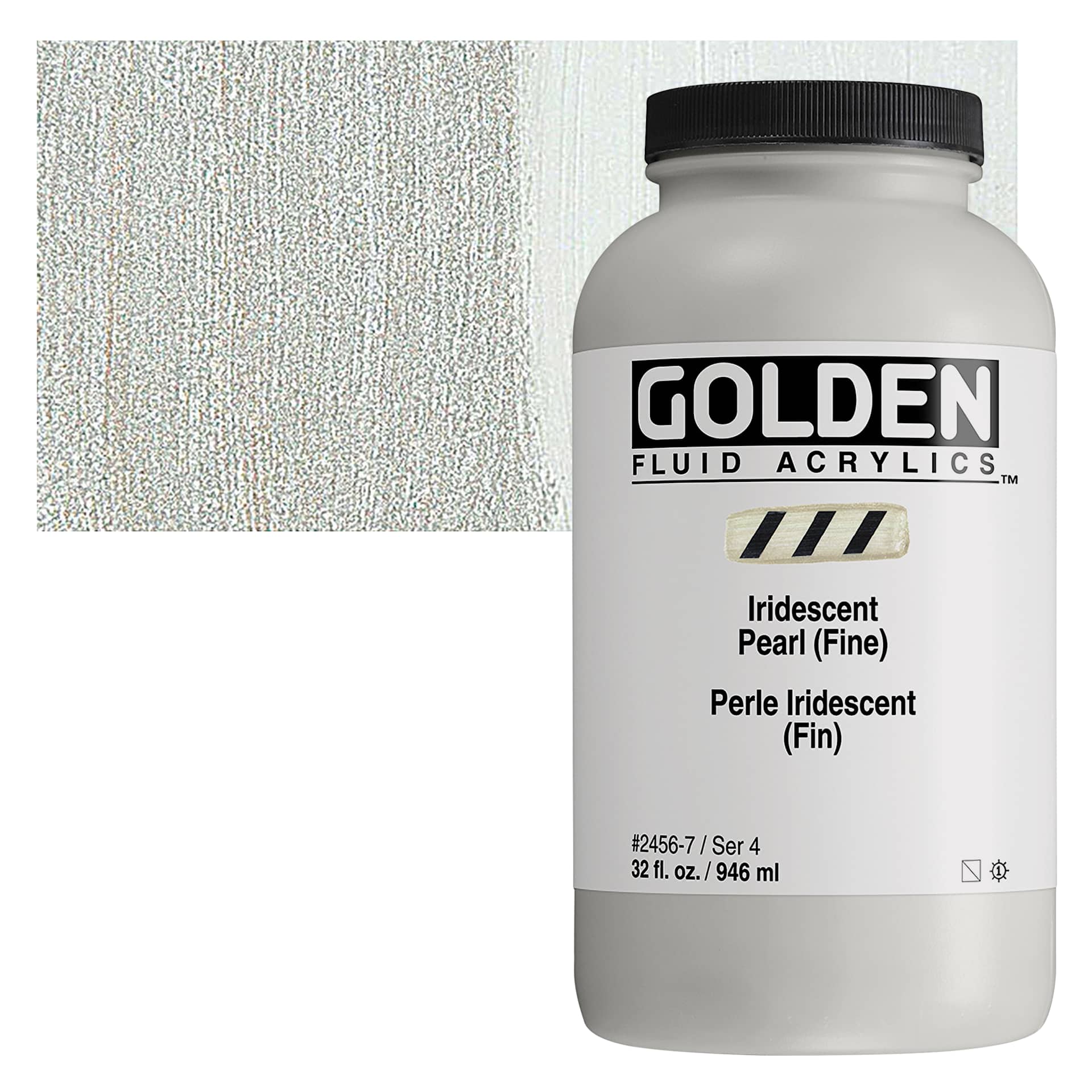 Golden Fluid Acrylic - Iridescent Pearl (Fine), 32 oz bottle and swatch