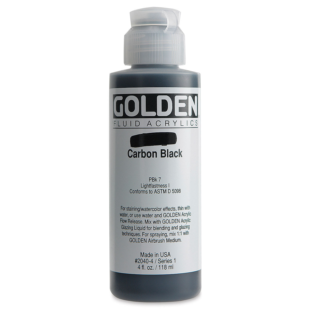 Golden Fluid Acrylics - Carbon Black, 4 oz bottle