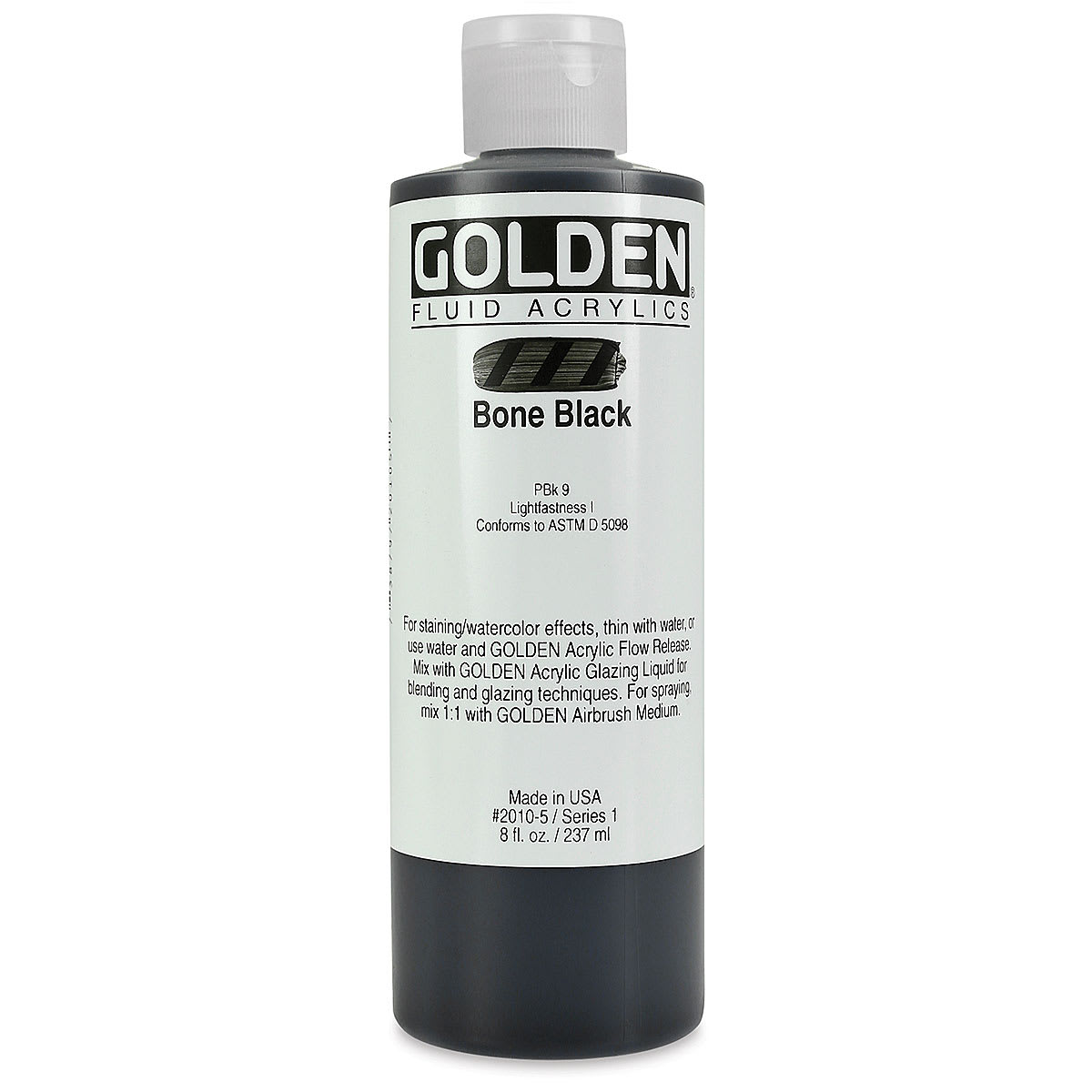 Golden Fluid Acrylics - Bone Black, 8 oz bottle