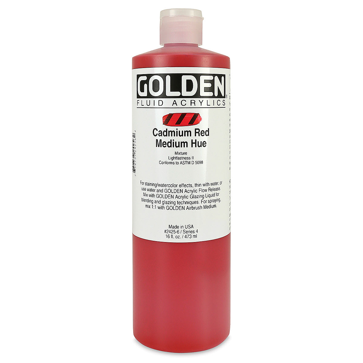 Golden Fluid Acrylics - Cadmium Red Medium Hue, 16 oz bottle