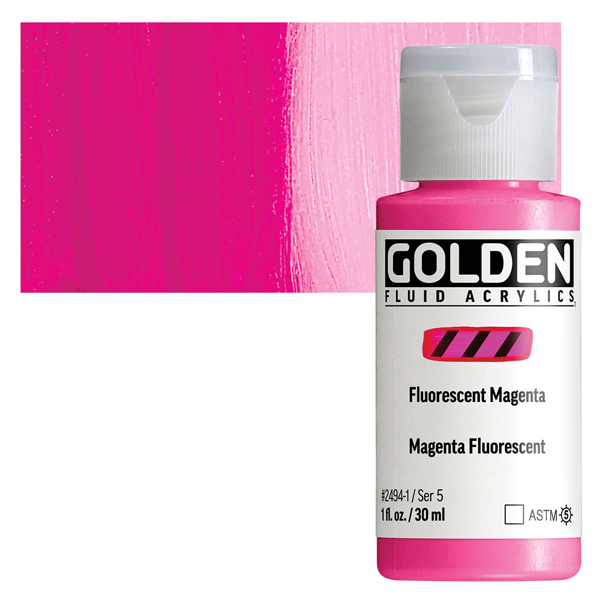 Golden Fluid Acrylic - Fluorescent Magenta, 1 oz bottle and swatch