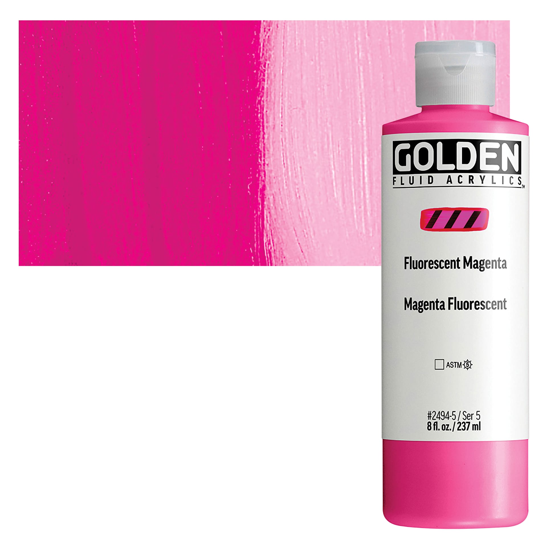 Golden Fluid Acrylic - Fluorescent Magenta, 8 oz Bottle and swatch