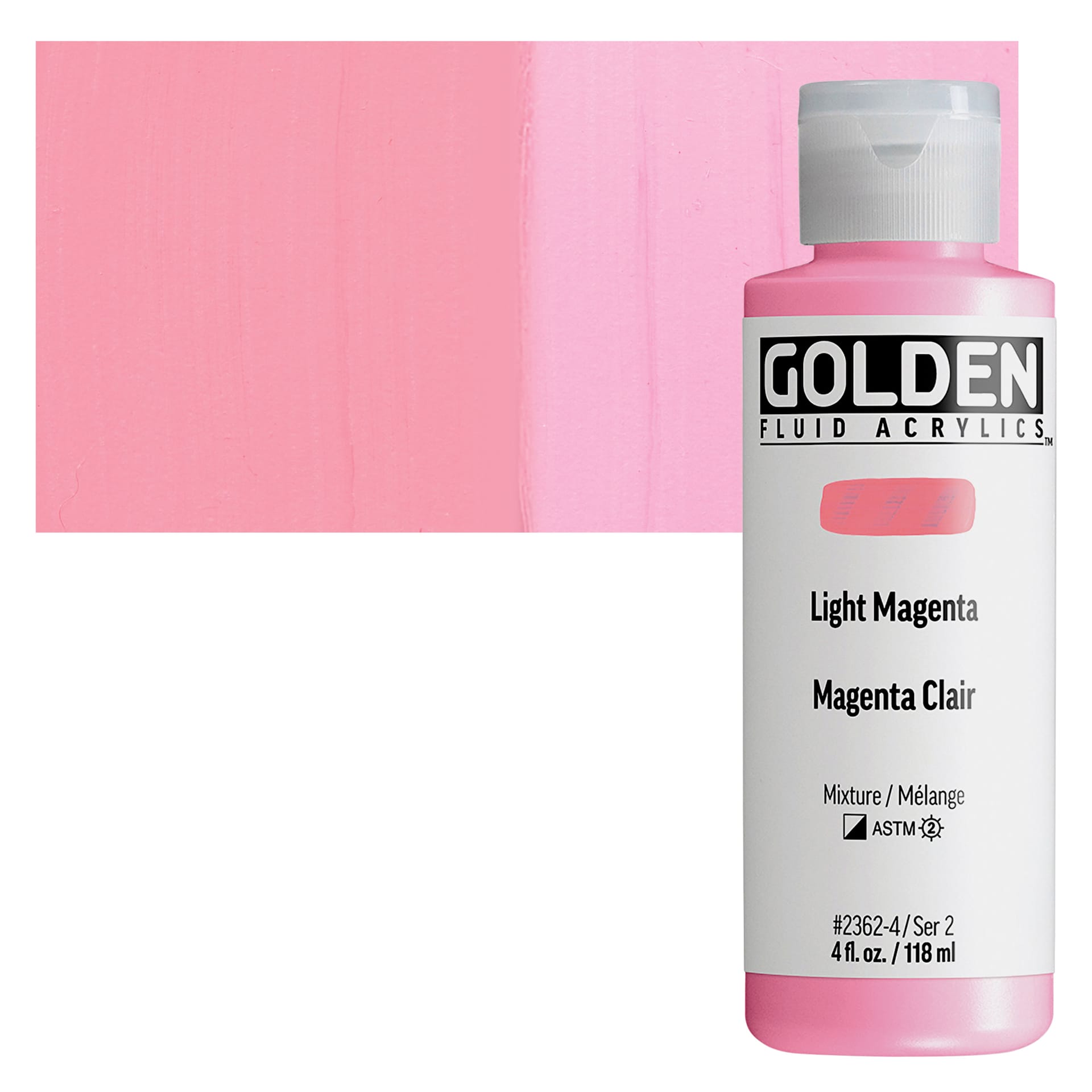 Golden Fluid Acrylic - Light Magenta, 4 oz bottle and swatch