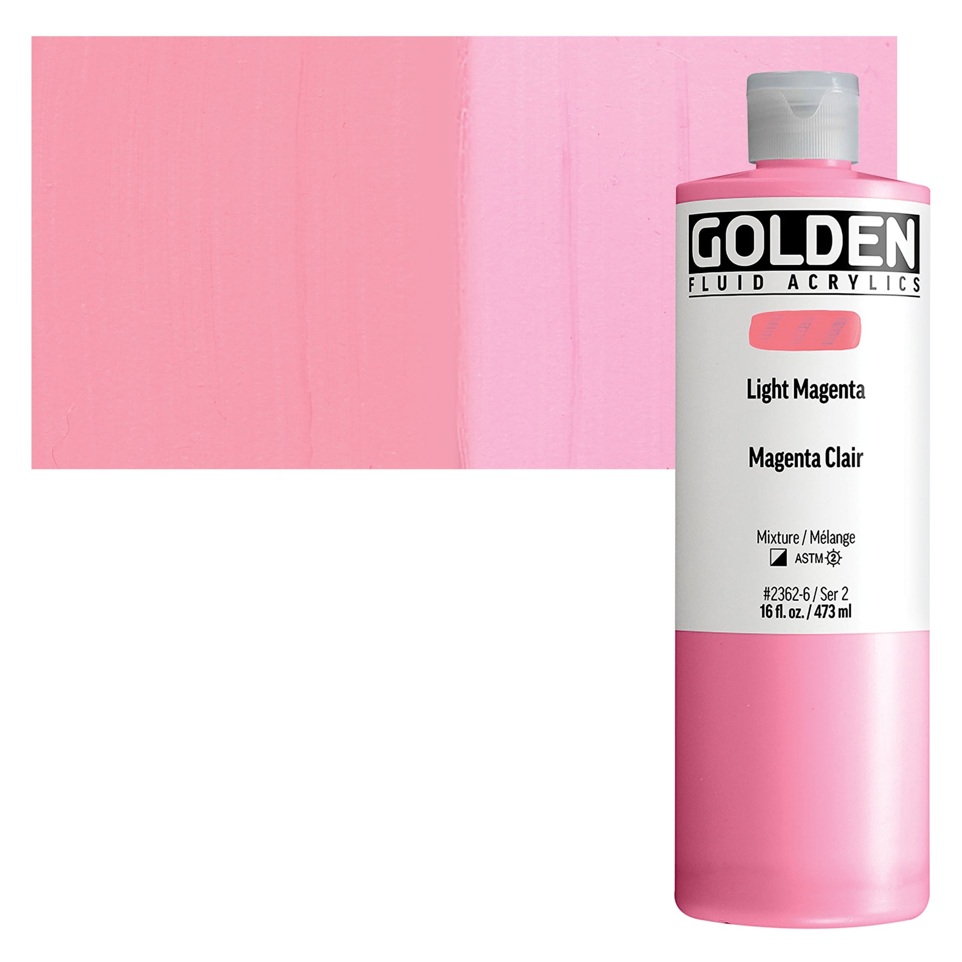 Golden Fluid Acrylic - Light Magenta, 16 oz bottle and swatch