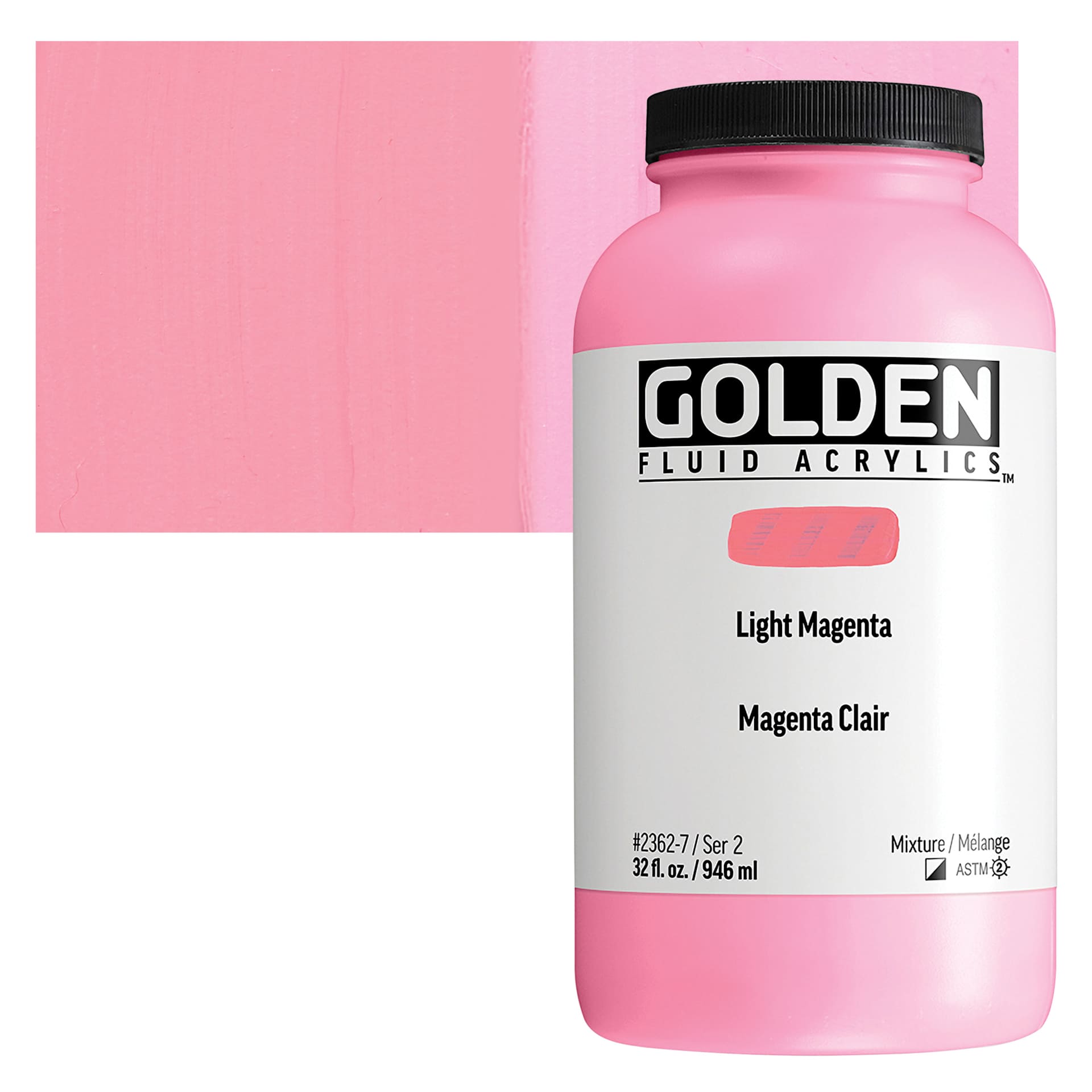 Golden Fluid Acrylic - Light Magenta, 32 oz bottle and swatch
