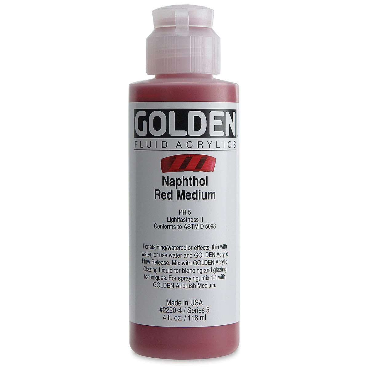 Golden Fluid Acrylics - Naphthol Red Medium, 4 oz bottle