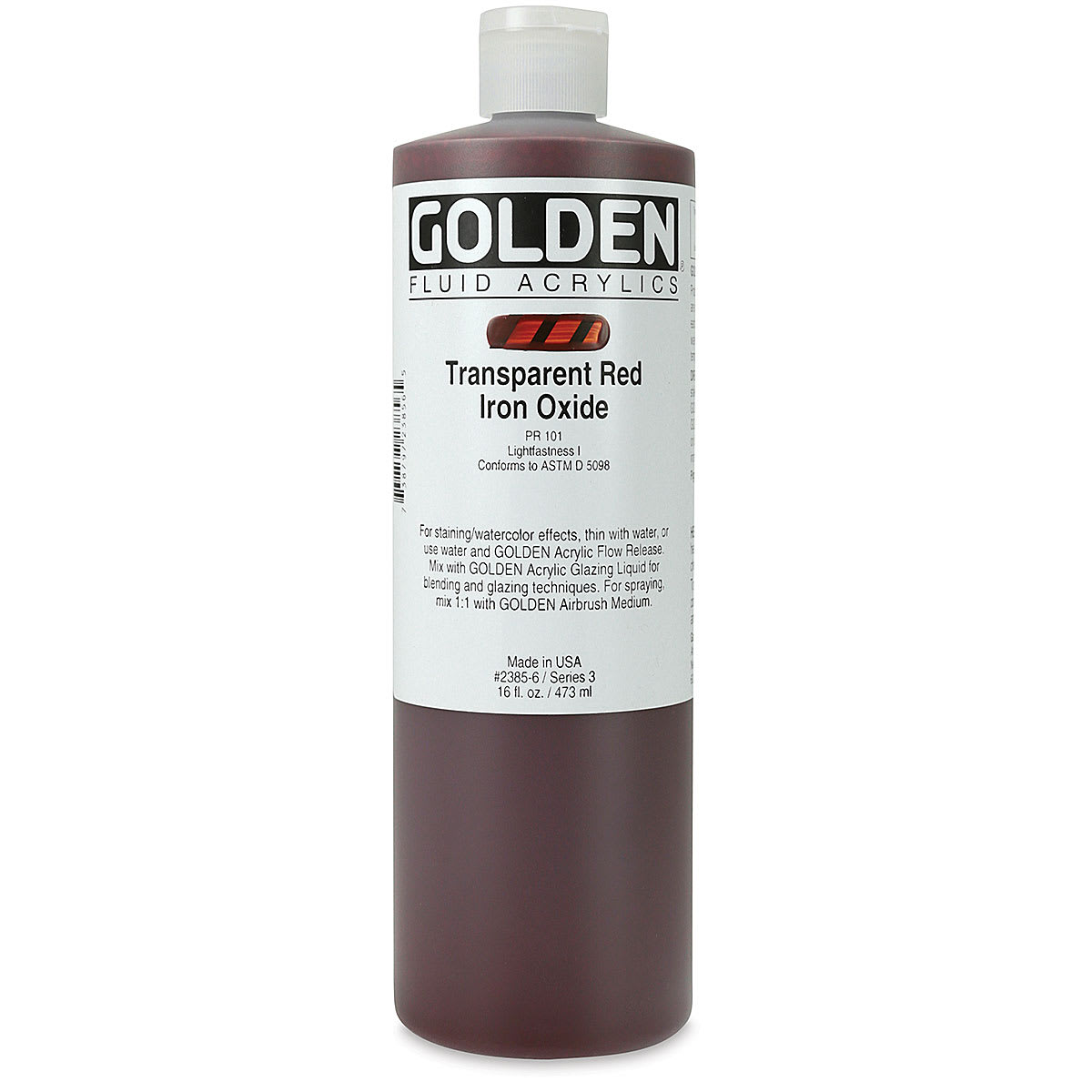 Golden Fluid Acrylics - Transparent Red Iron Oxide, 16 oz bottle