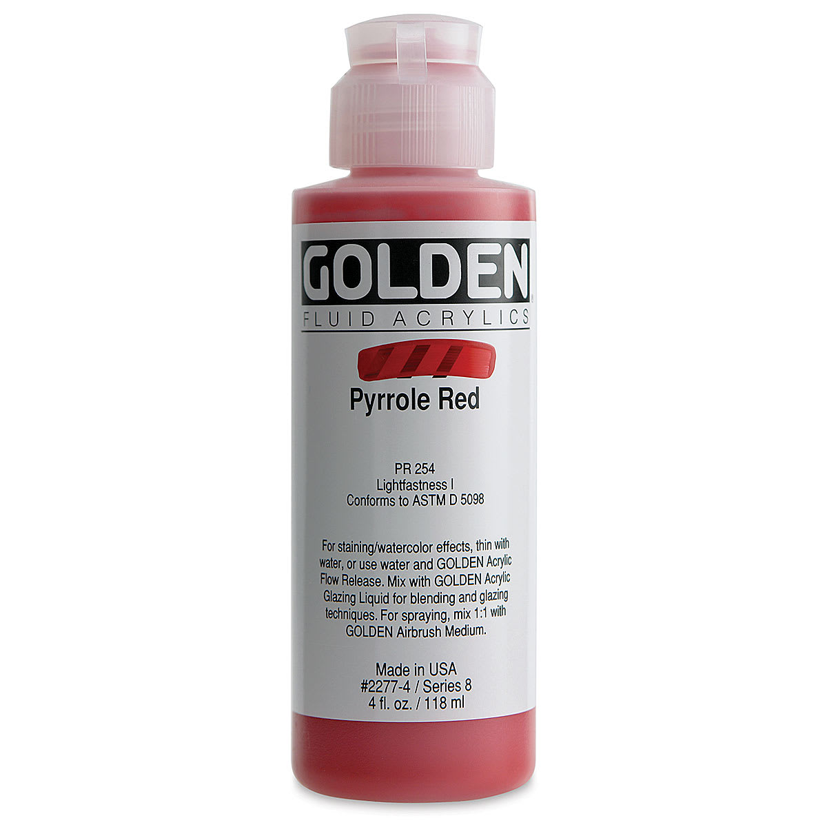 Golden Fluid Acrylics - Pyrrole Red, 4 oz bottle