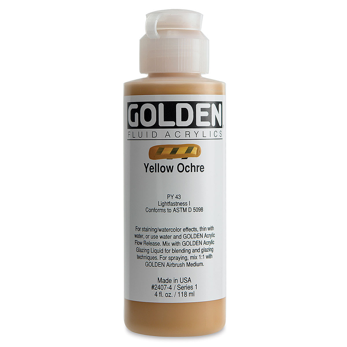 Golden Fluid Acrylics - Yellow Ochre, 4 oz bottle