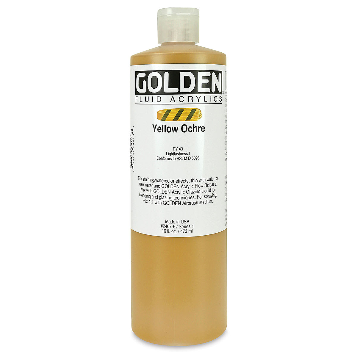 Golden Fluid Acrylics - Yellow Ochre, 16 oz bottle