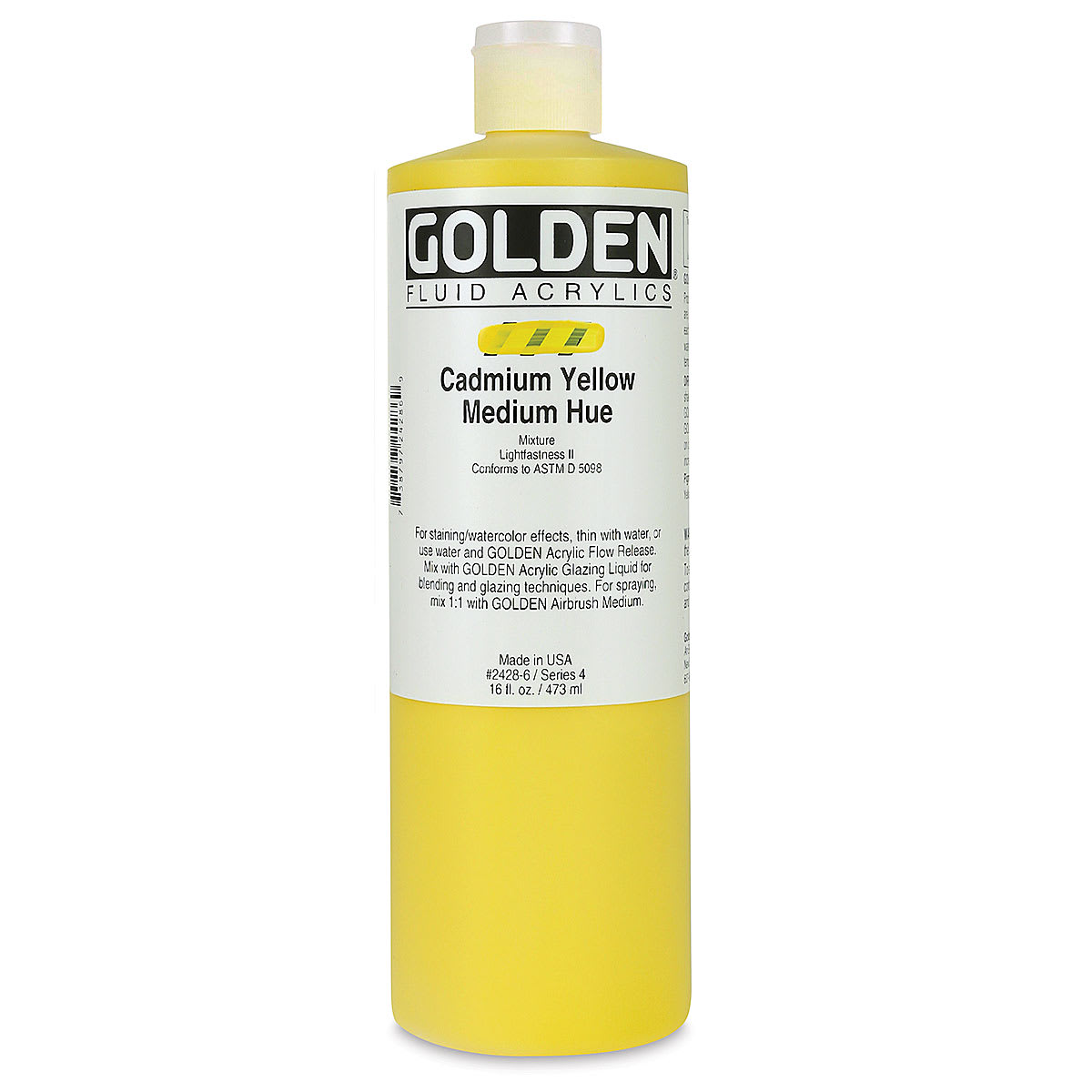 Golden Fluid Acrylics - Cadmium Yellow Medium Hue, 16 oz bottle