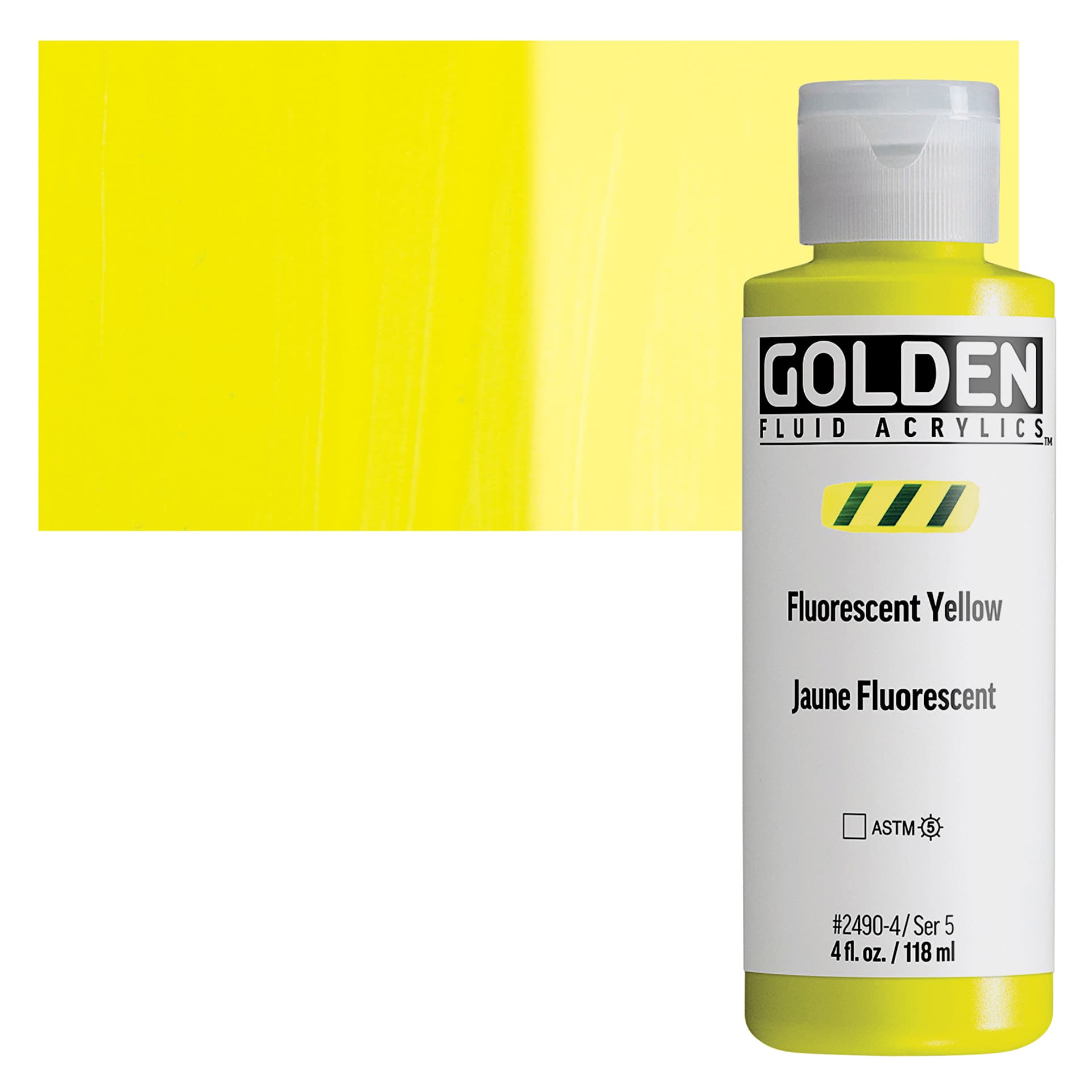 Golden Fluid Acrylic - Fluorescent Yellow, 4 oz bottle and swatch