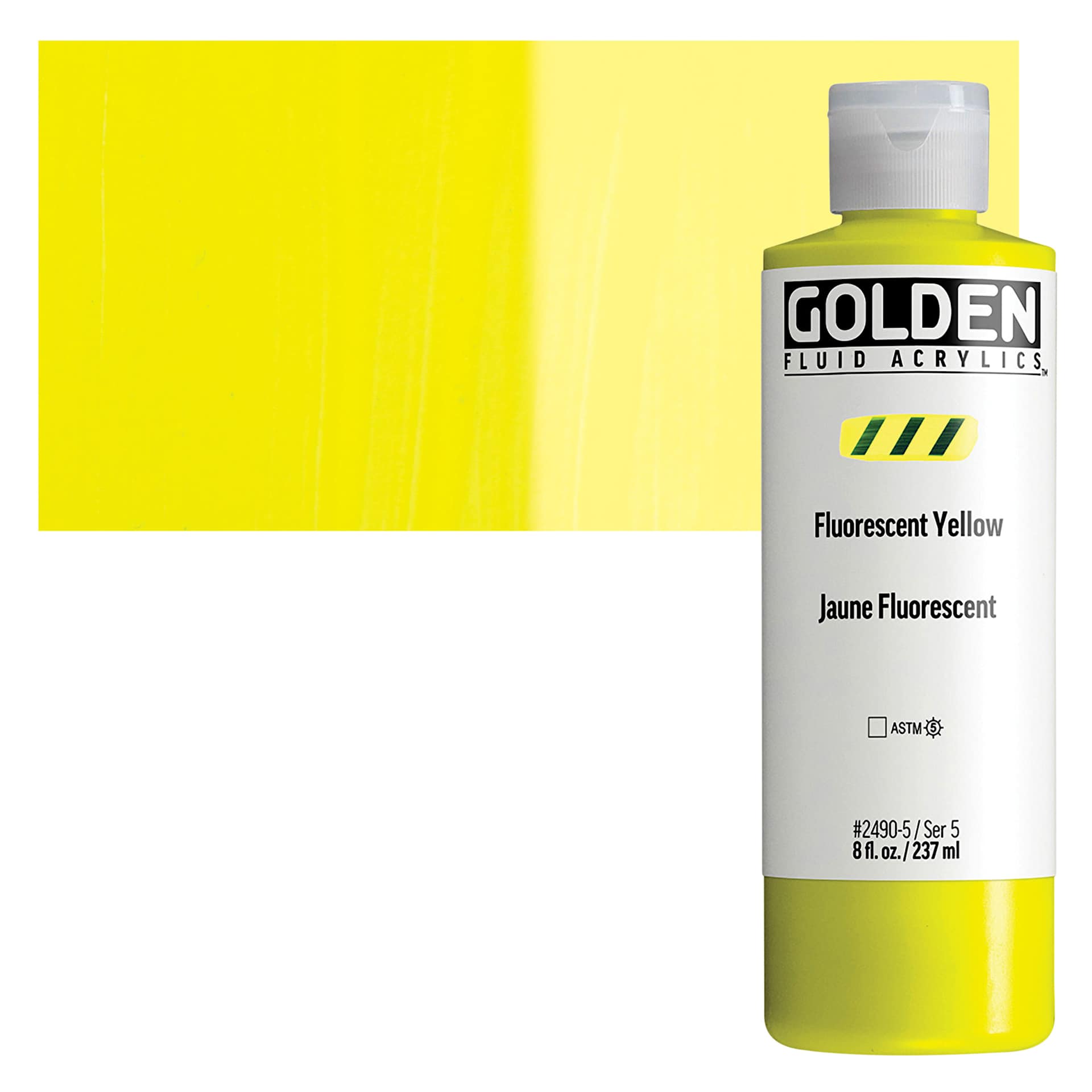 Golden Fluid Acrylic - Fluorescent Yellow, 8 oz Bottle and swatch