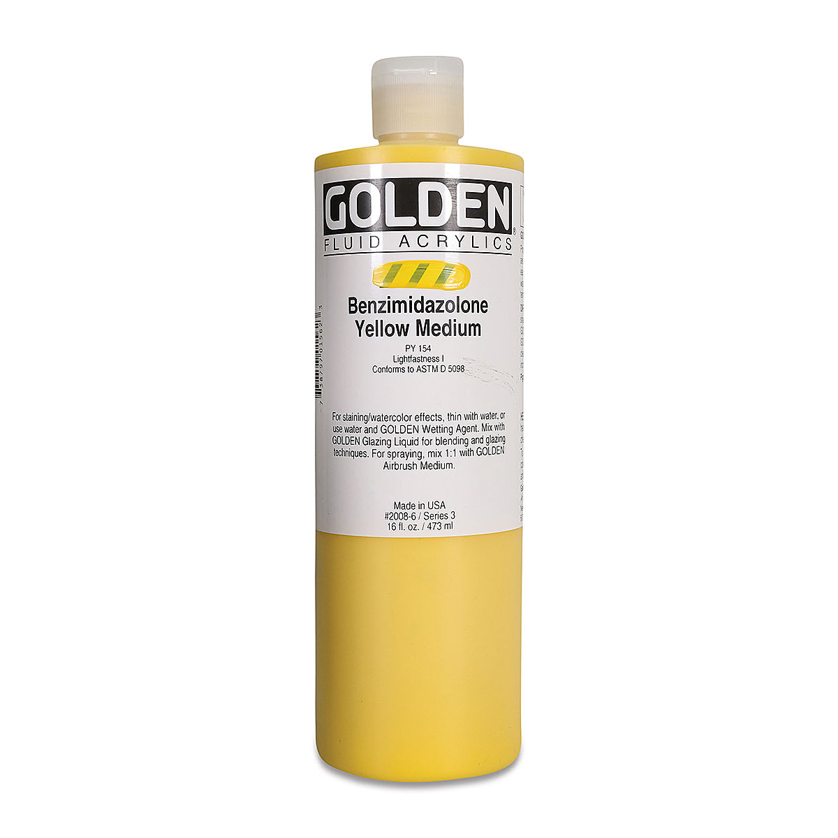 Golden Fluid Acrylics - Benzimidazolone Yellow Medium, 16 oz