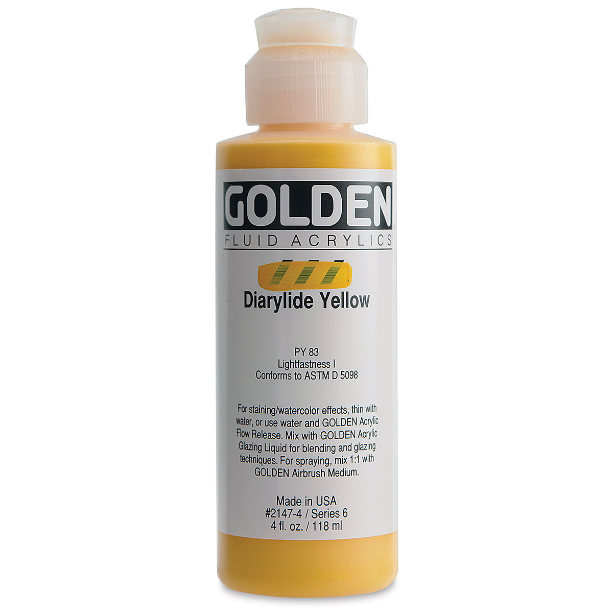 Golden Fluid Acrylics - Diarylide Yellow, 4 oz bottle