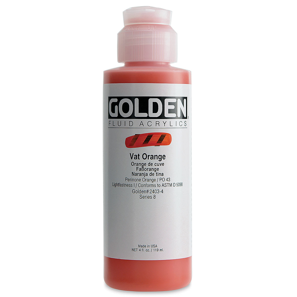 Golden Fluid Acrylics - Vat Orange, 4 oz bottle