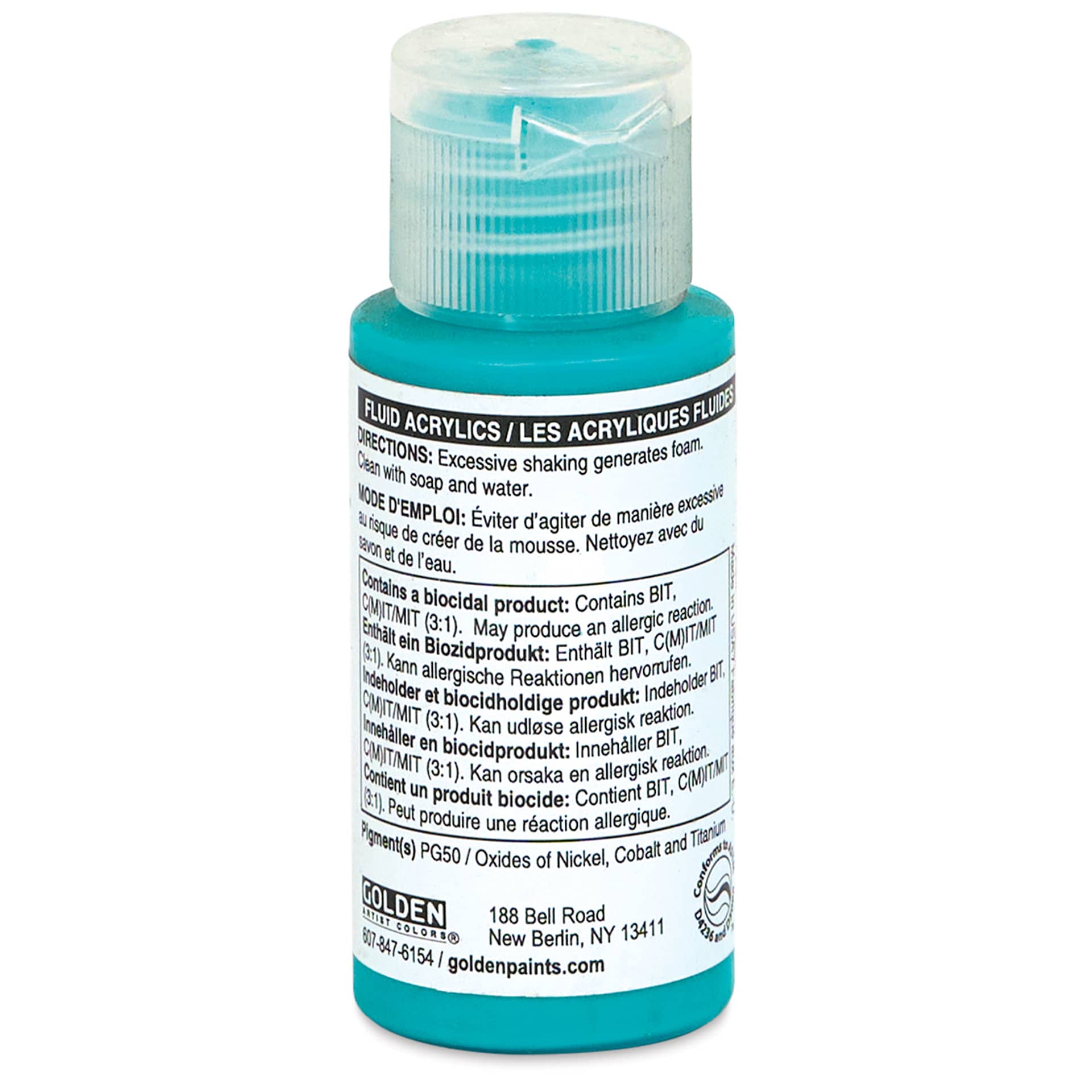 Golden Fluid Acrylics - Cobalt Teal, 1 oz bottle back