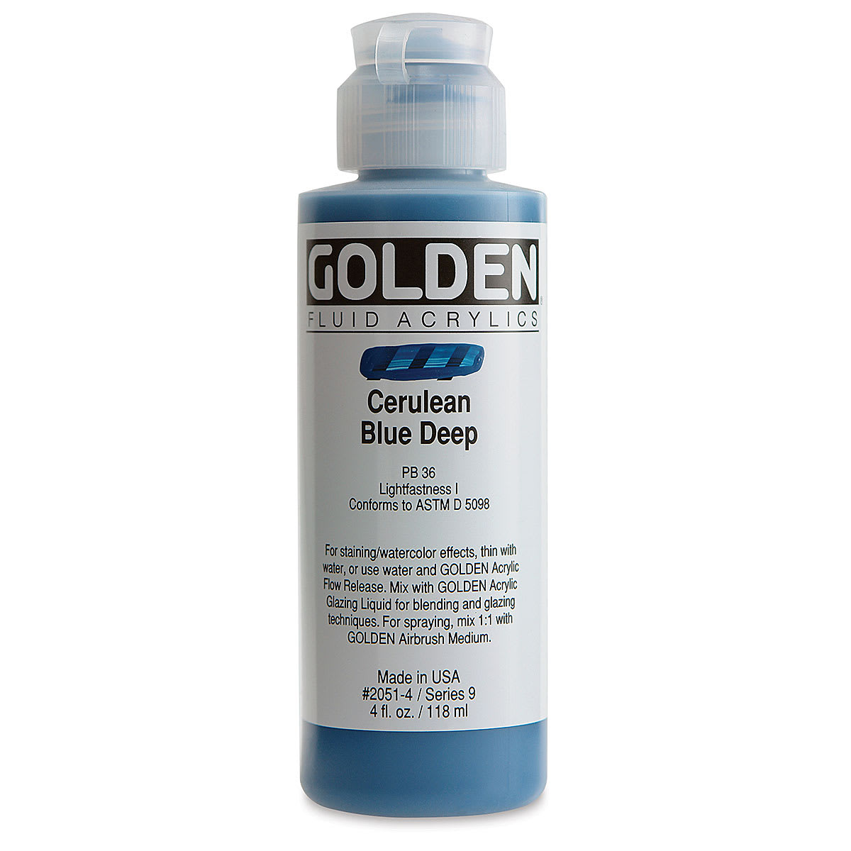 Golden Fluid Acrylics - Cerulean Blue Deep, 4 oz bottle