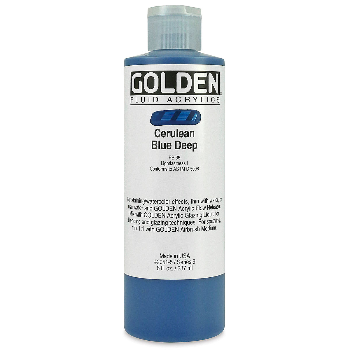 Golden Fluid Acrylics - Cerulean Blue Deep, 8 oz bottle