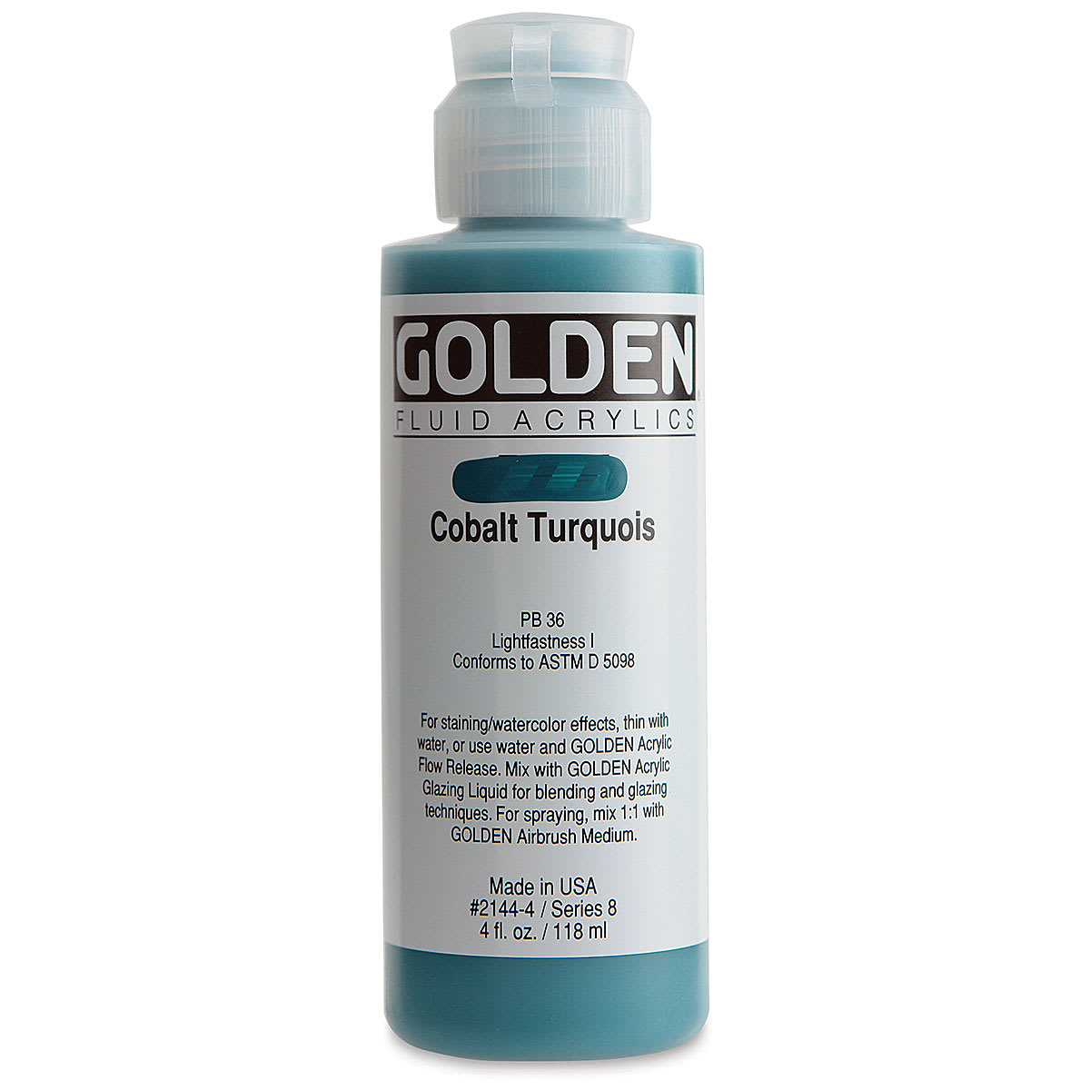 Golden Fluid Acrylics - Cobalt Turquoise, 4 oz bottle