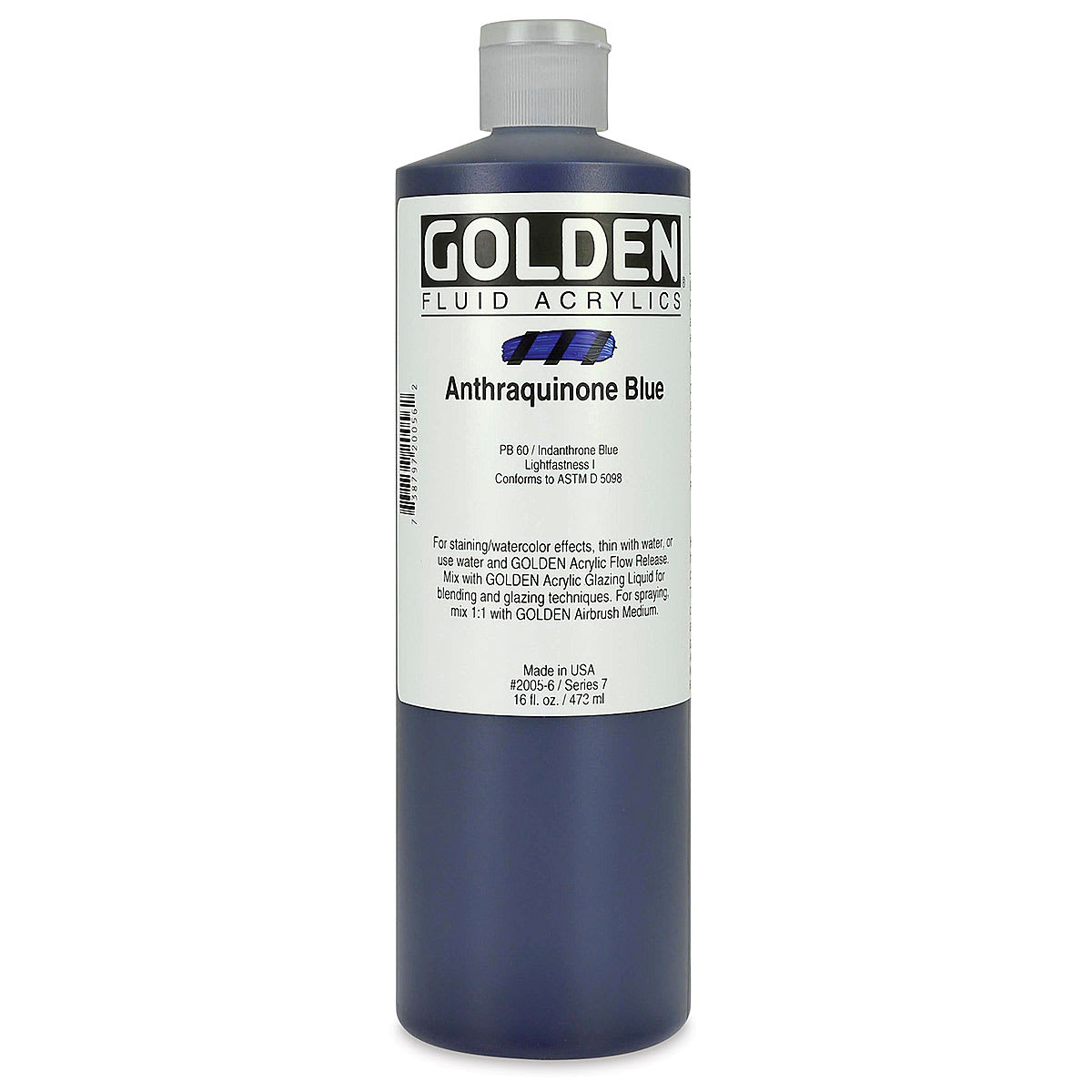 Golden Fluid Acrylics - Anthraquinone Blue, 16 oz bottle