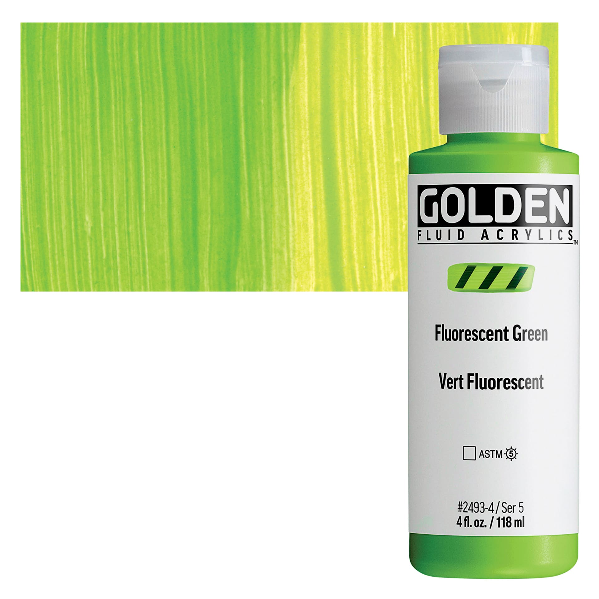 Golden Fluid Acrylic - Fluorescent Green, 4 oz bottle and swatch