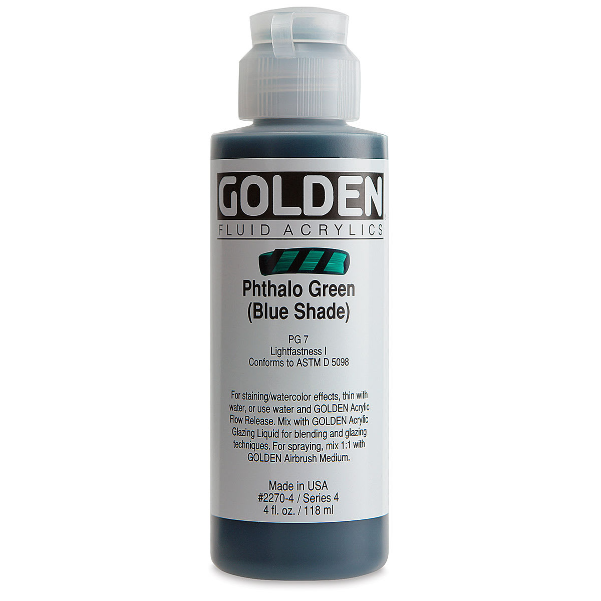 Golden Fluid Acrylics - Phthalo Green (Blue Shade), 4 oz bottle