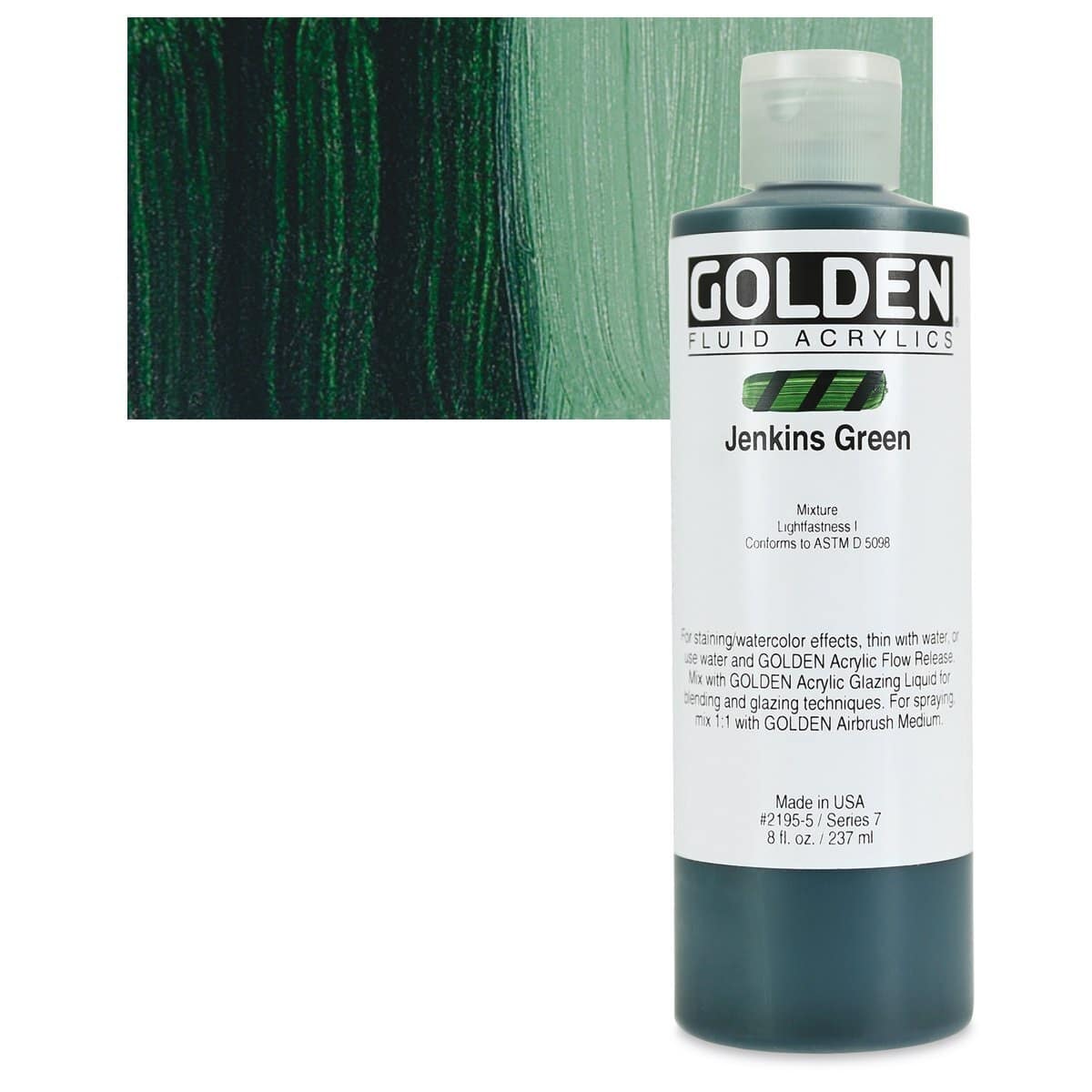Golden Fluid Acrylic - Jenkins Green, 8 oz bottle and swatch