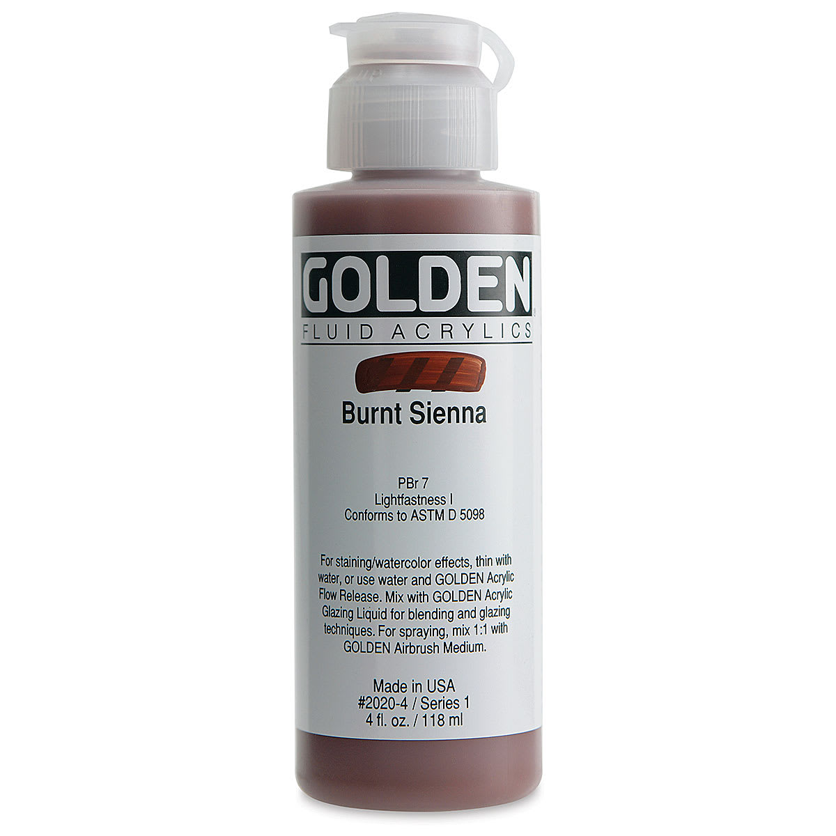 Golden Fluid Acrylics - Burnt Sienna, 4 oz bottle