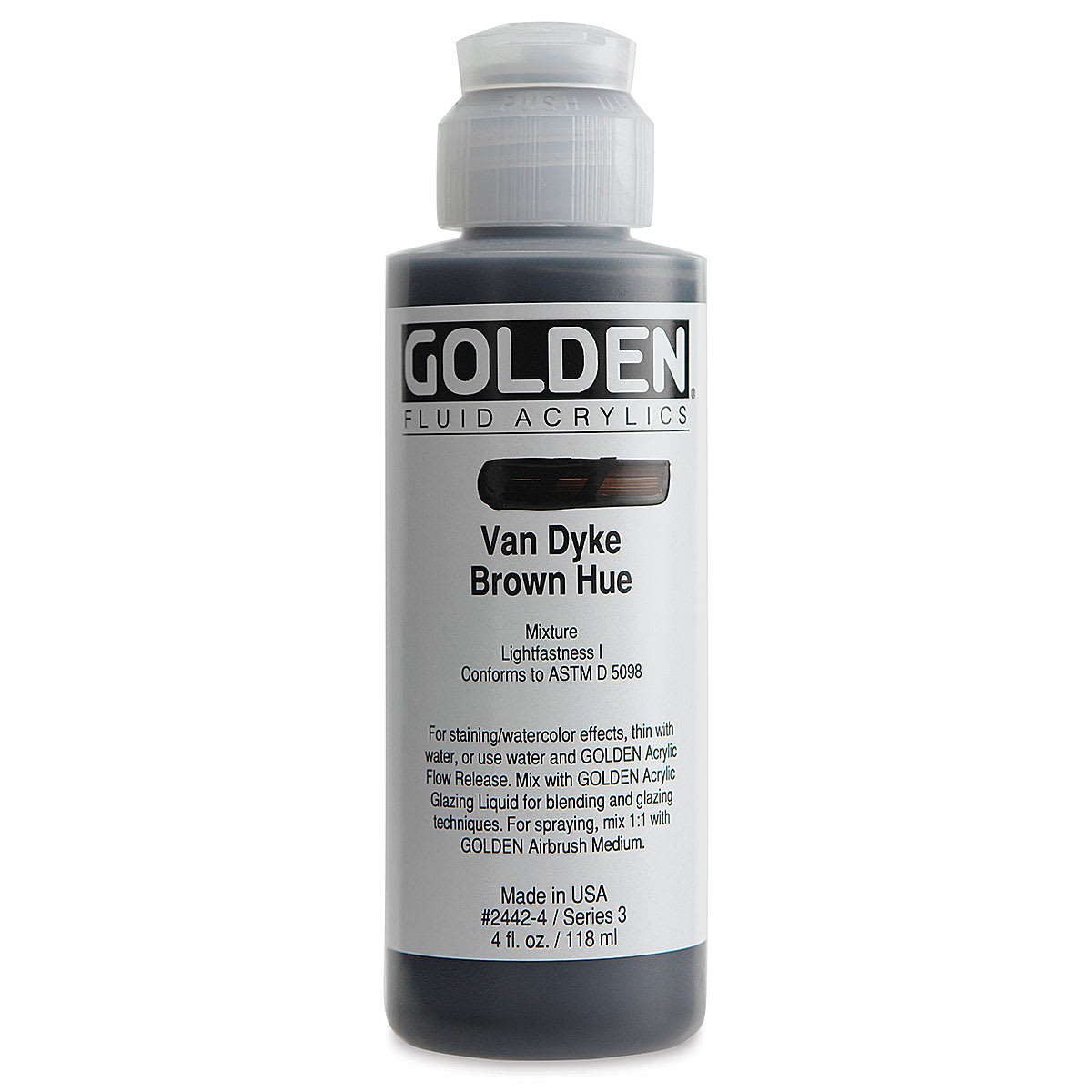 Golden Fluid Acrylics - Van Dyke Brown Historical Hue, 4 oz bottle