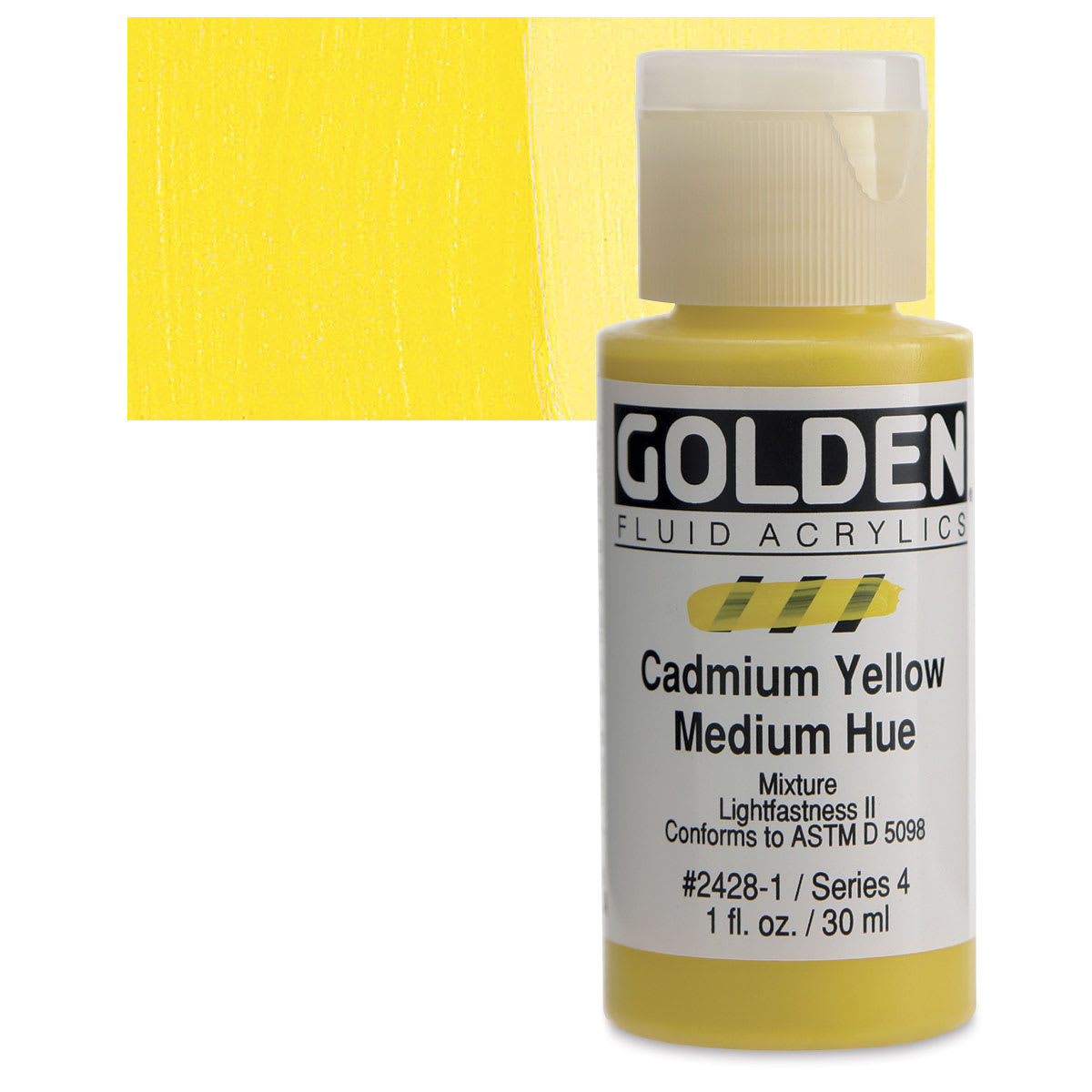 Golden Fluid Acrylic - Cadmium Yellow Medium Hue, 1 oz bottle and swatch