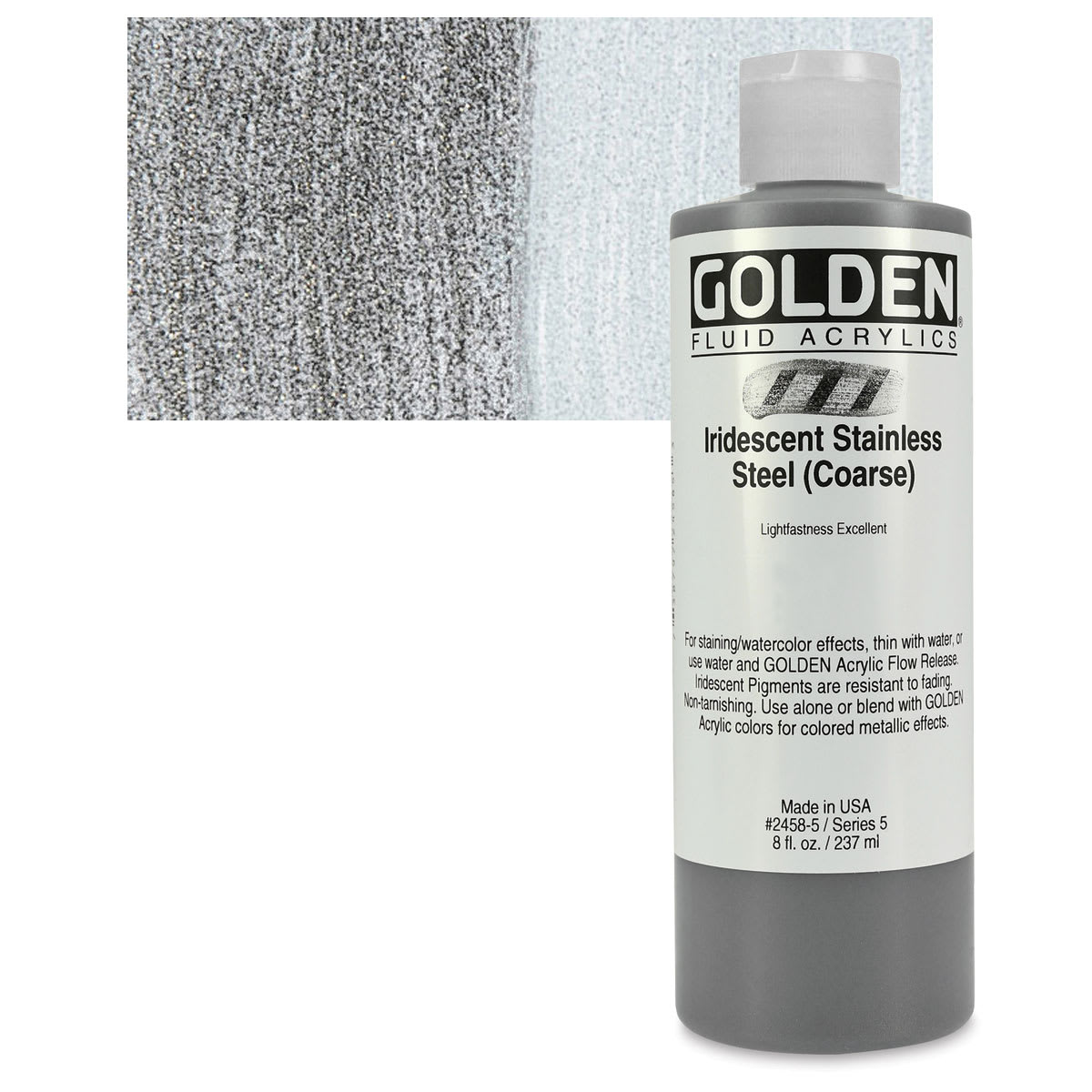 Golden Fluid Acrylic - Iridescent Stainless Steel, 8 oz bottle and swatch