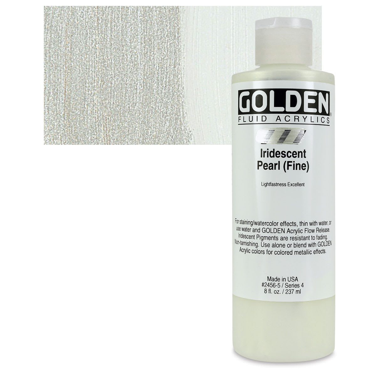 Golden Fluid Acrylic - Iridescent Pearl (Fine), 8 oz bottle and swatch